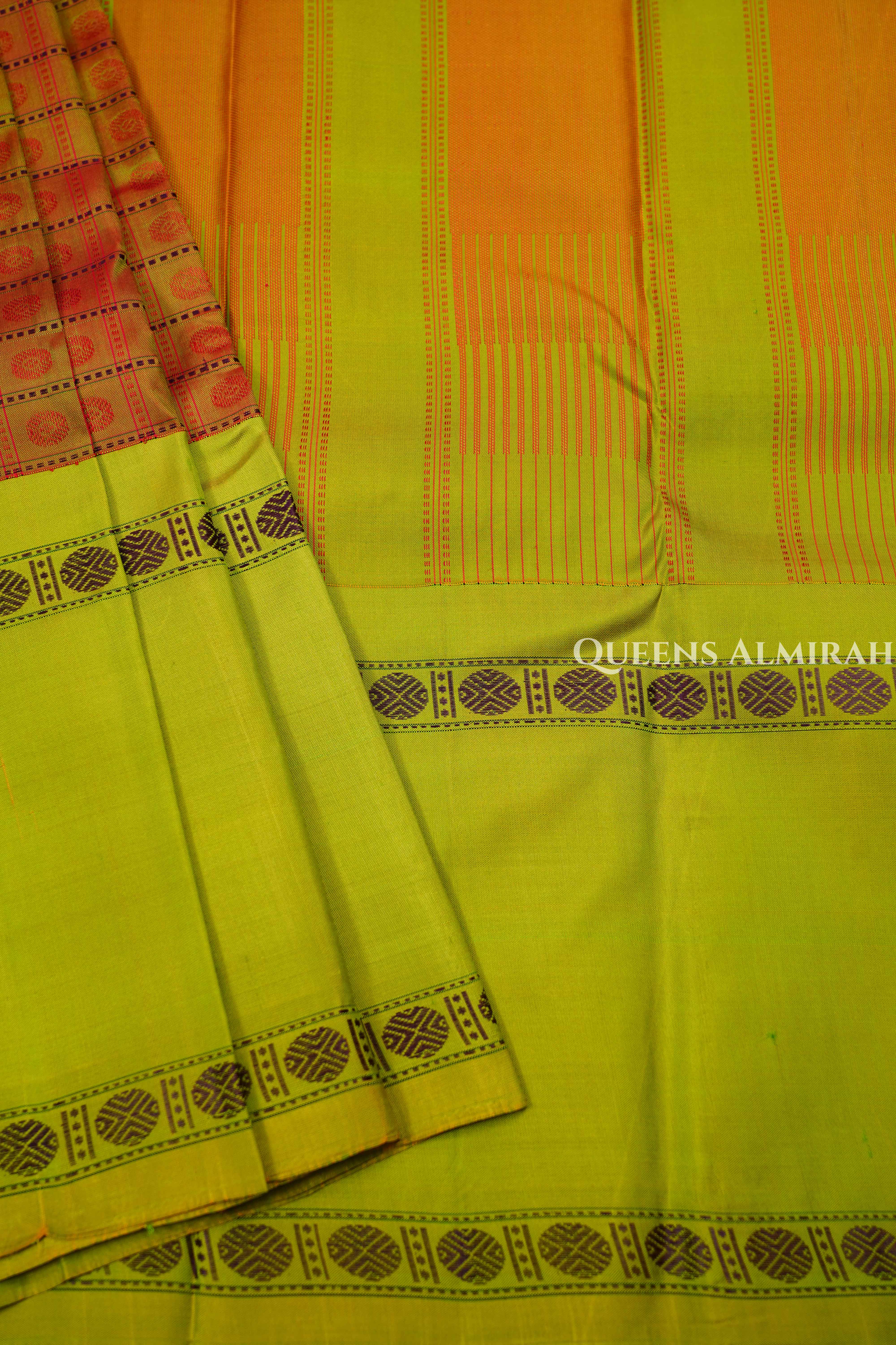 Mustard Brown With Algae Green Pure Kanchivaram Silk Saree