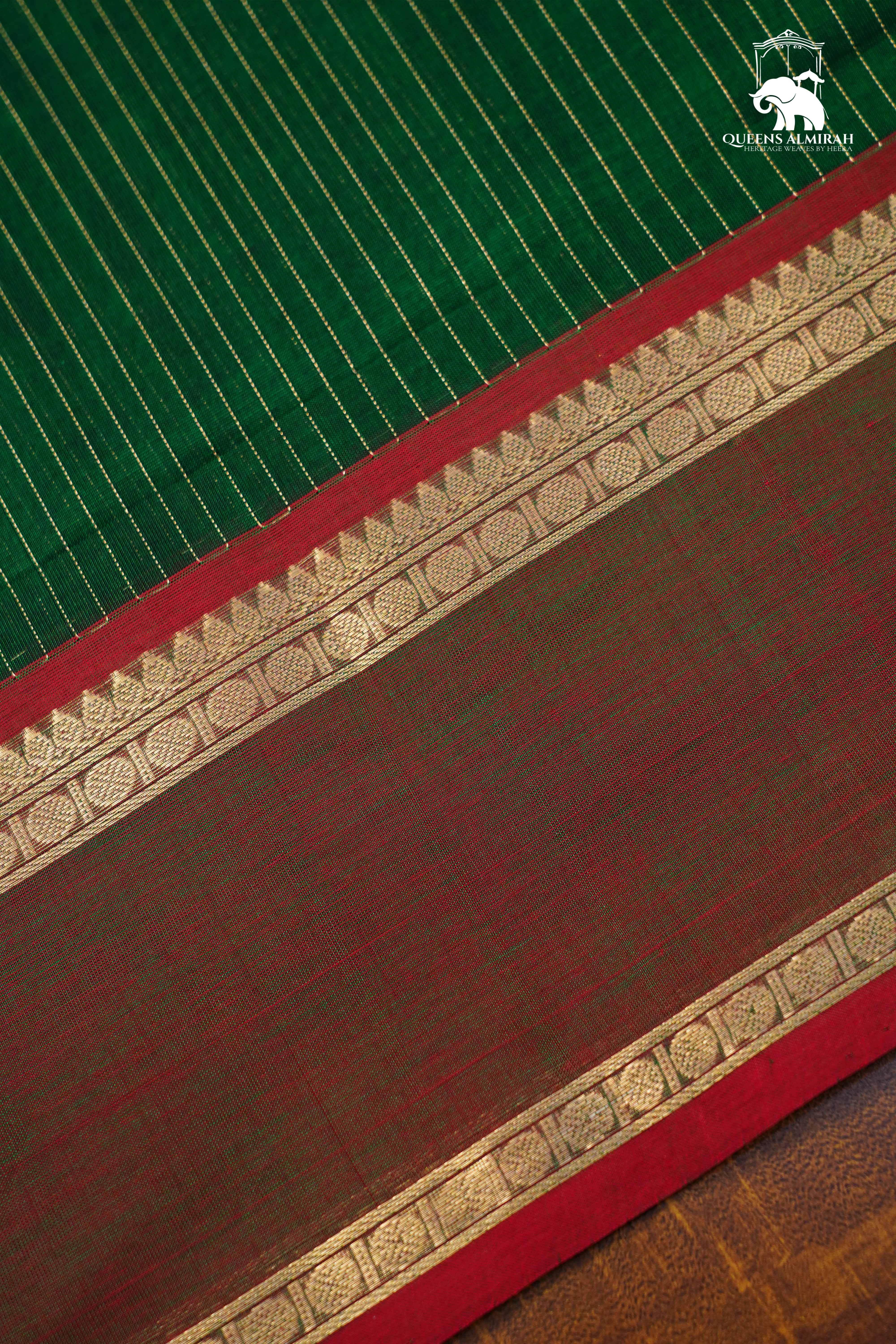 Dark Green With Brown-  Karaikudi Chettinad Silk Cotton Saree