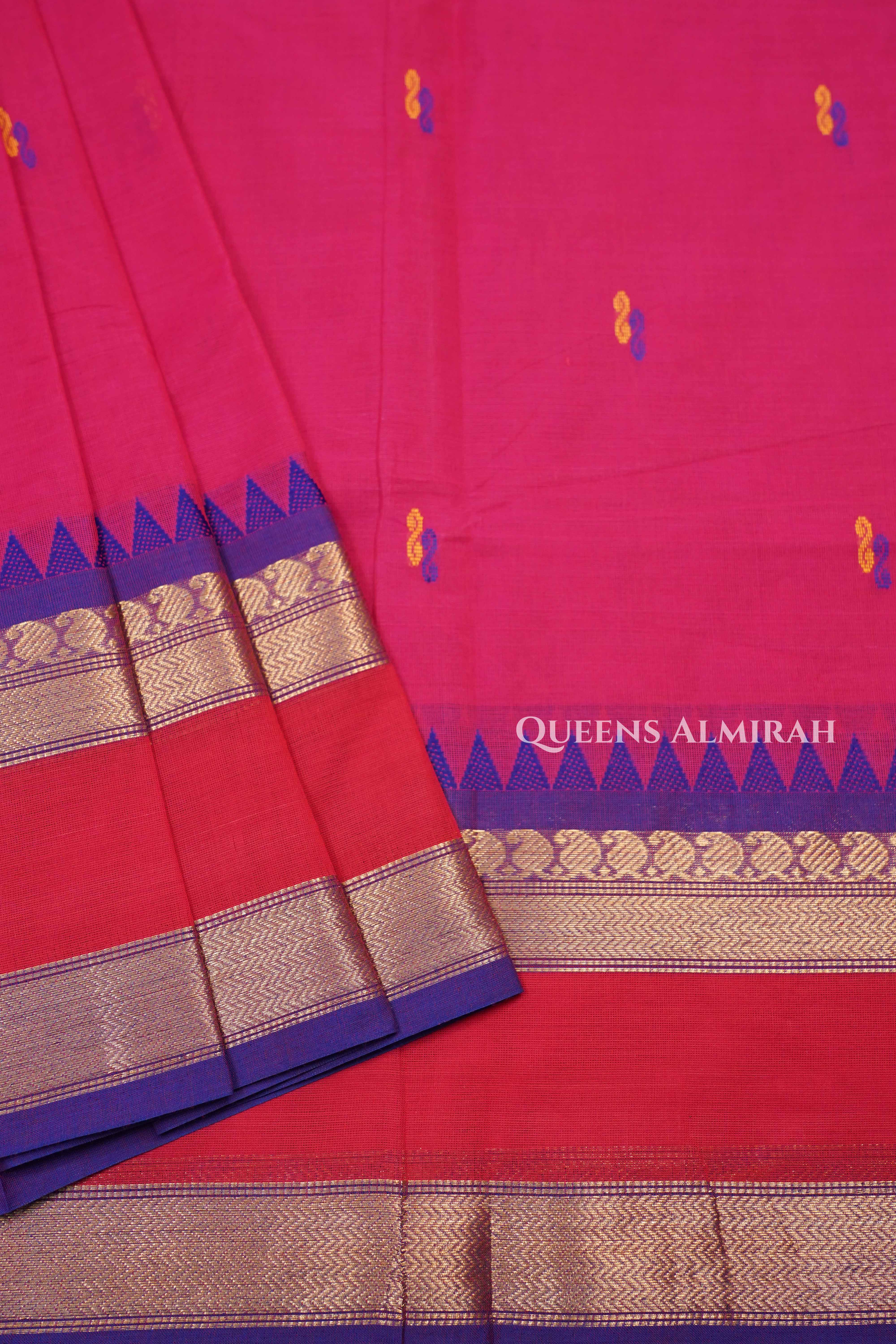 Dark Pink With Purple Kanchi Cotton Saree