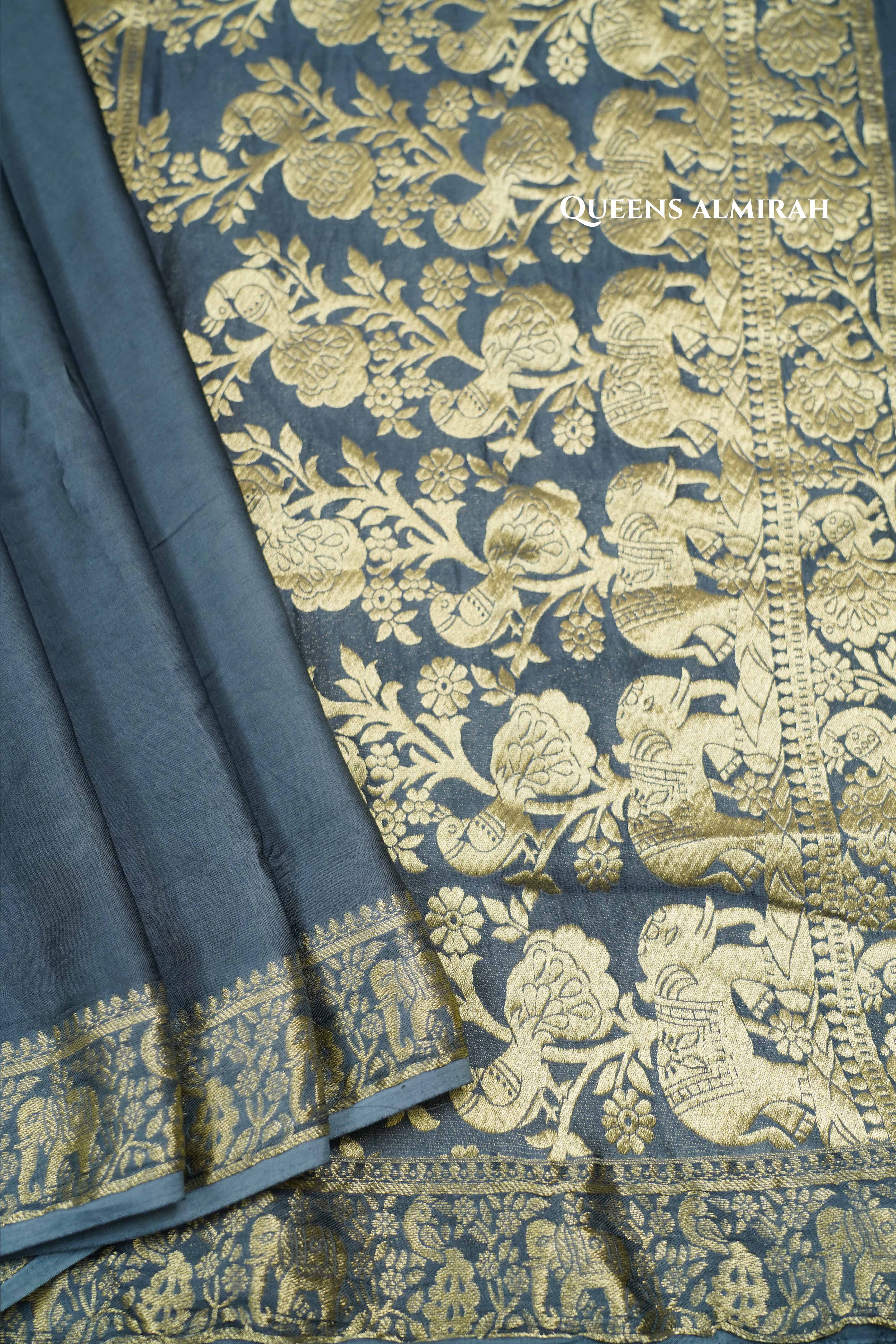 Grey Ash Modal Silk Saree - Queens Jewel Emporium