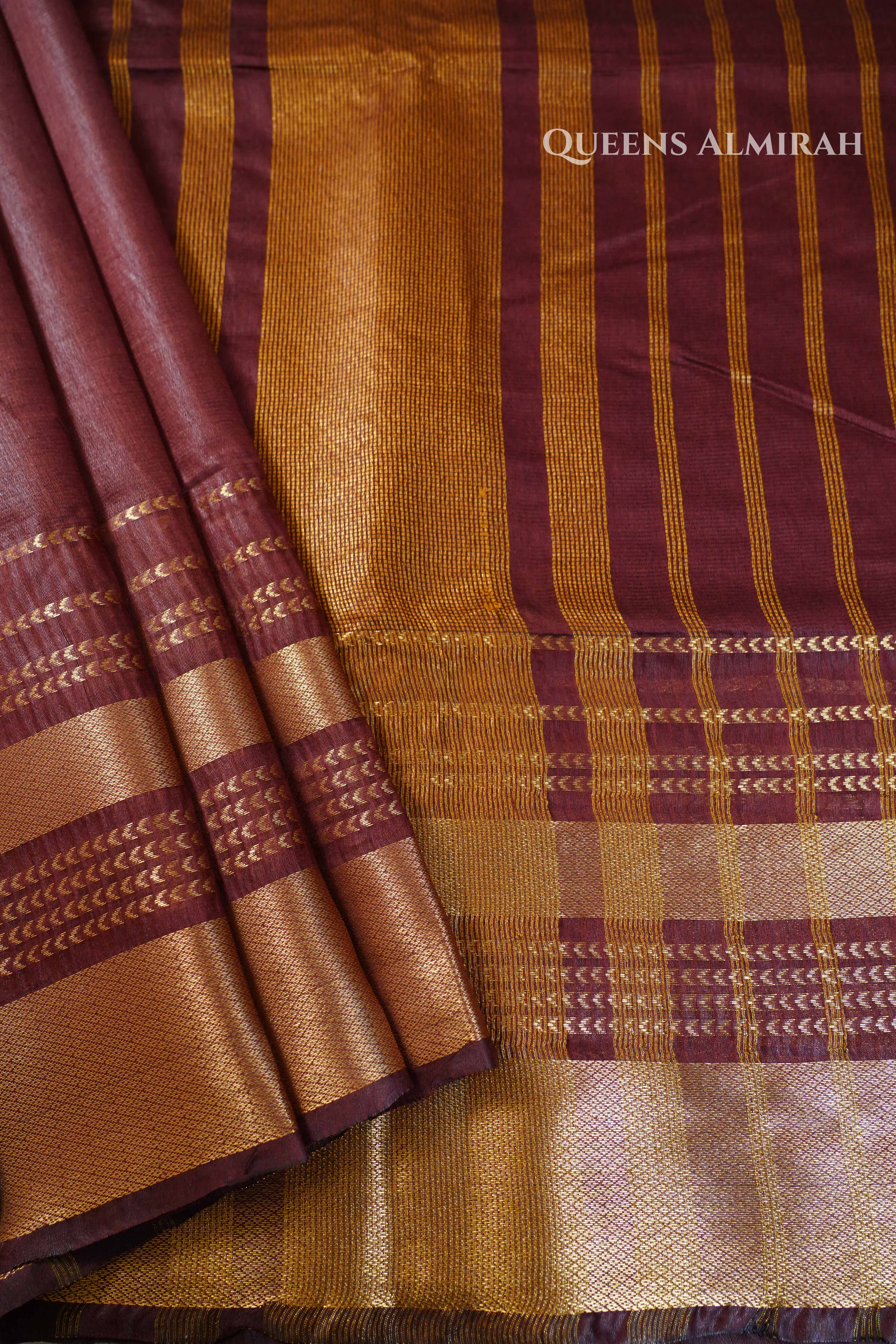 Maroon Maheshwari saree QUEENS ALMIRAH