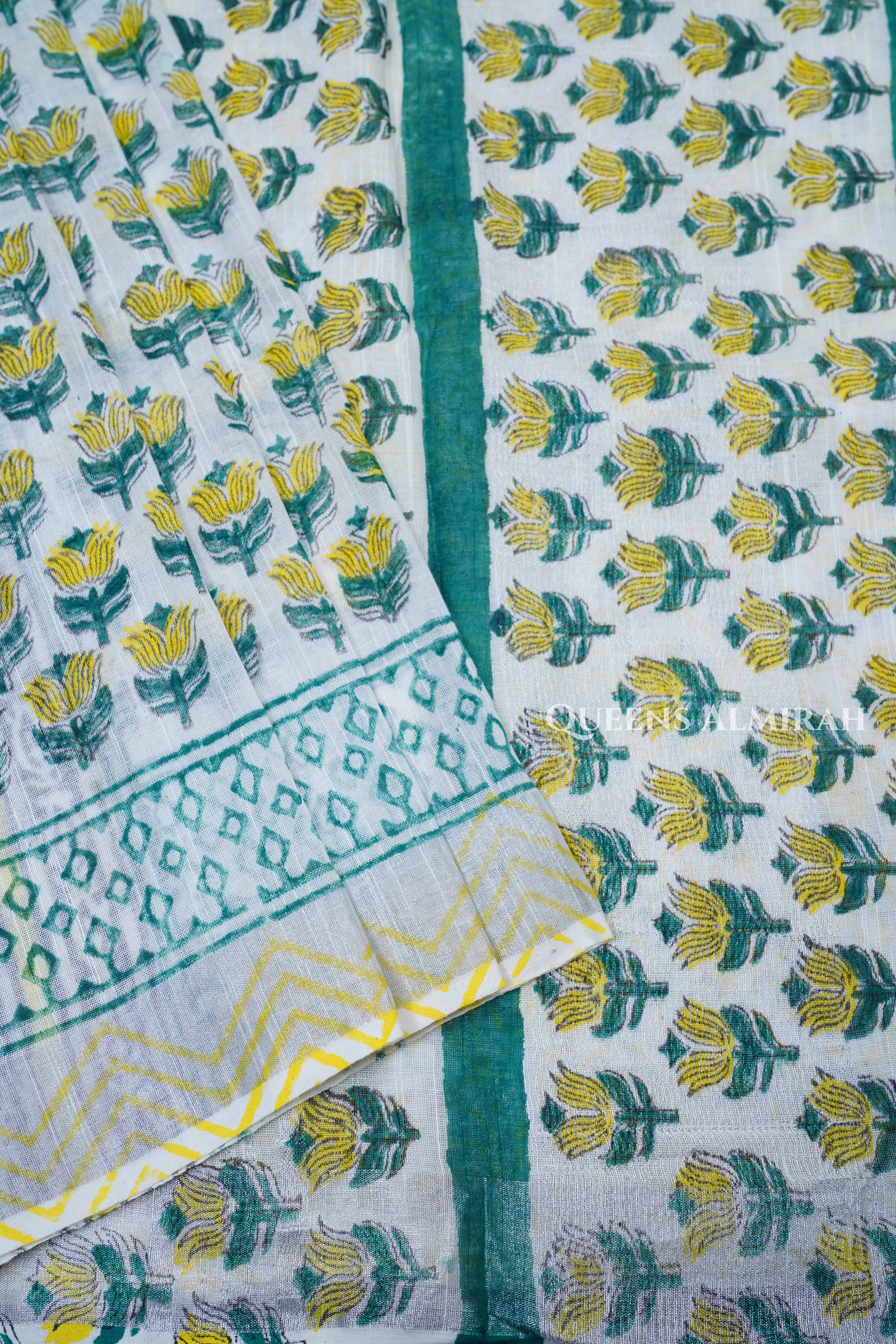 White Linen Cotton Saree