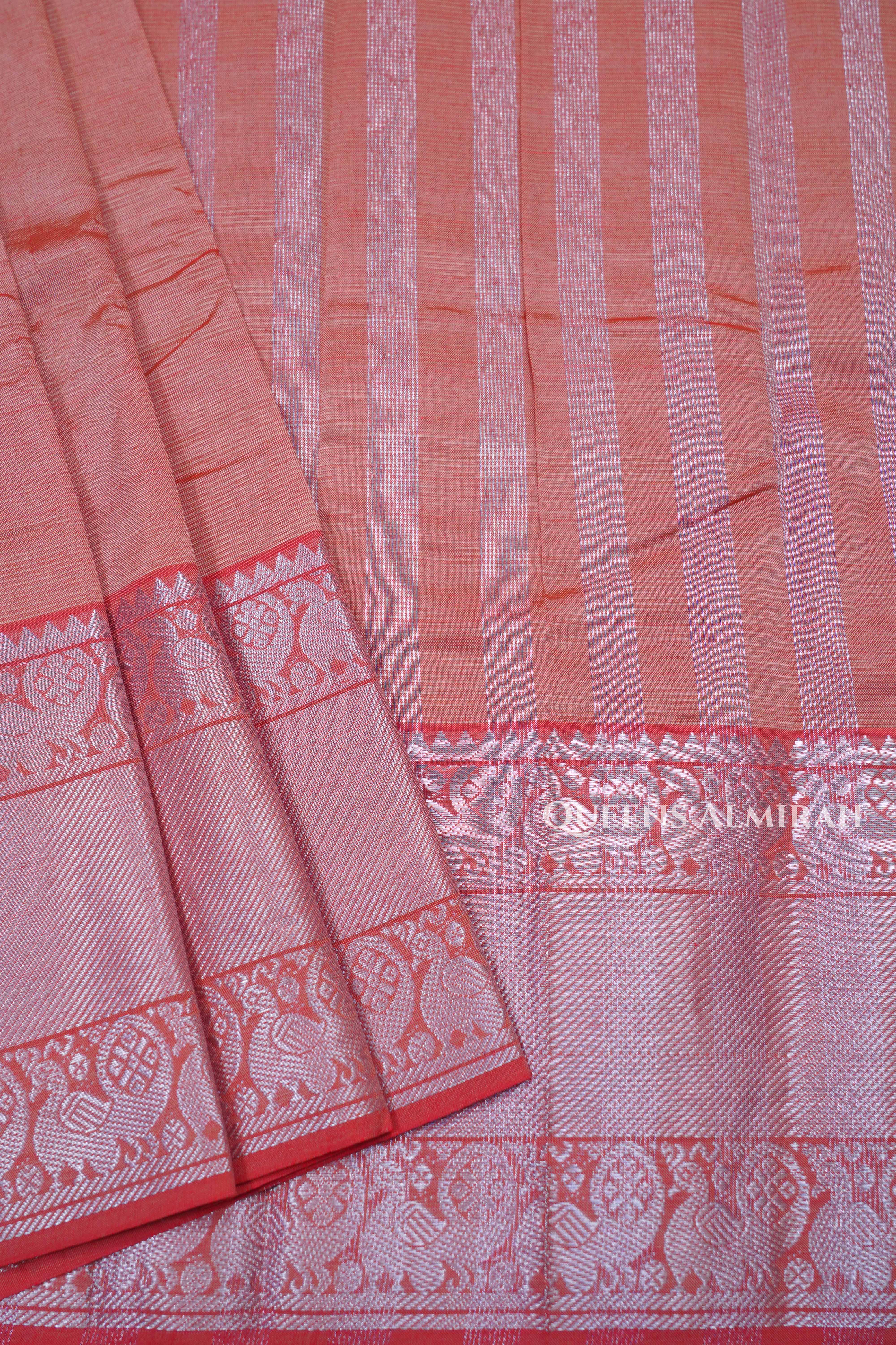 Coral Pink Mangalgiri  Saree