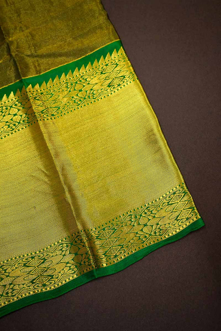 RICH PURPLE WITH RAMAR GREEN TISSUE KANCHI SILK SAREE - Queens Jewel Emporium