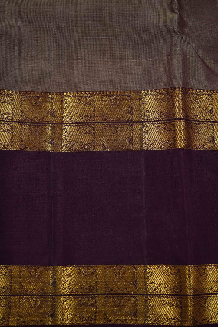 PURPLISH GREY WITH PLUM PURPLE KANCHIVARAM SILK SAREE - Queens Jewel Emporium