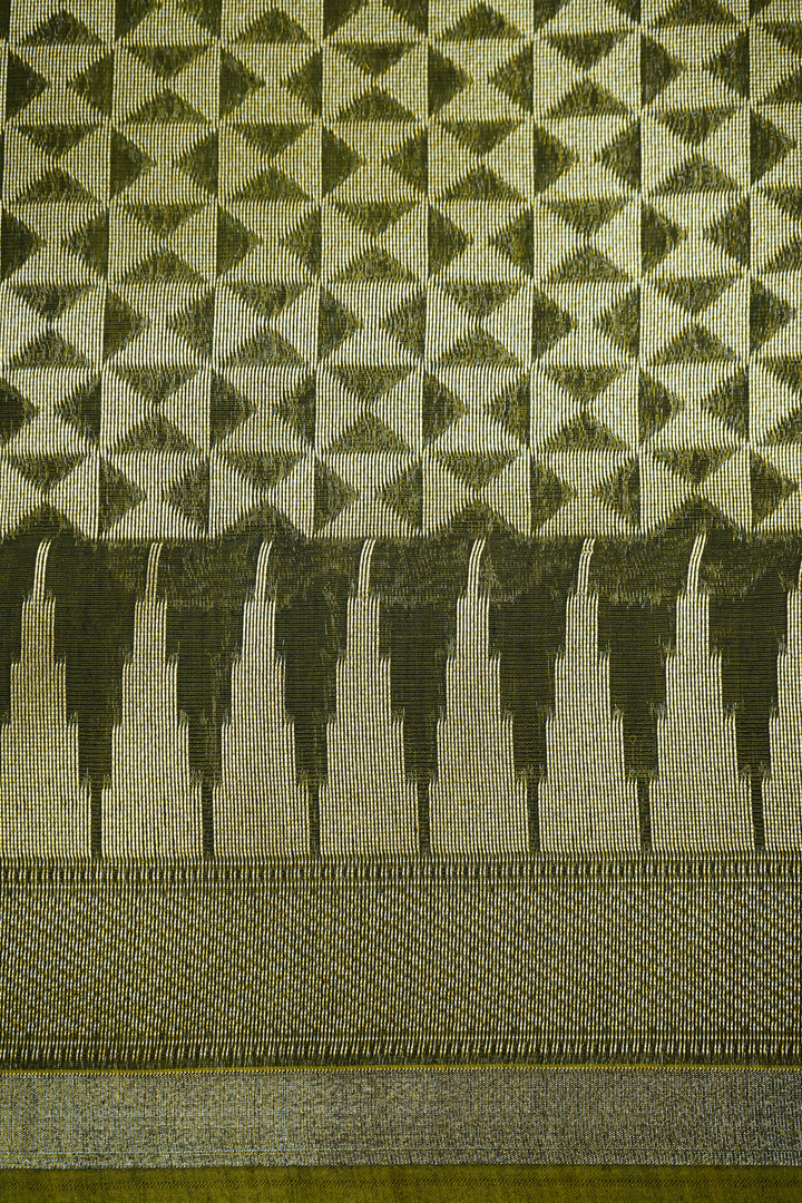 ARMY GREEN  BROCADE BANARASI SILK  SAREE - Queens Jewel Emporium