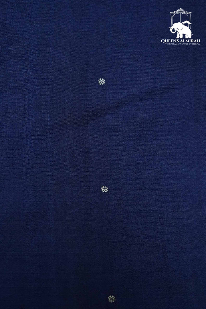 INDIGO BLUE WITH OLIVE GREEN MULBERRY SILK SAREE - Queens Jewel Emporium