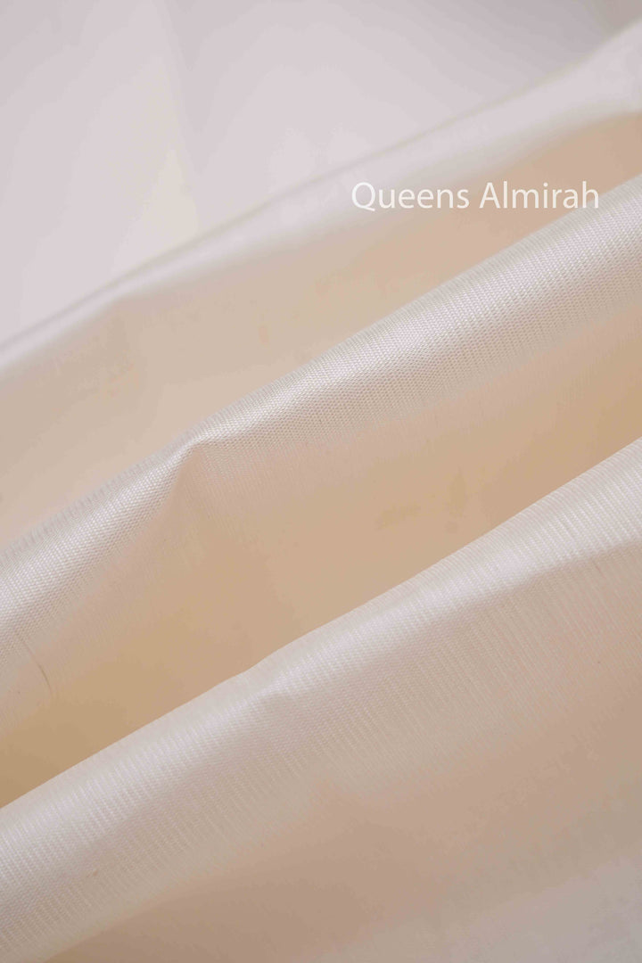 WHITE WITH MANGO YELLOW AND JAZZBERRYJAM PINK PURE KANCHIVARAM SILK SAREE - Queens Jewel Emporium