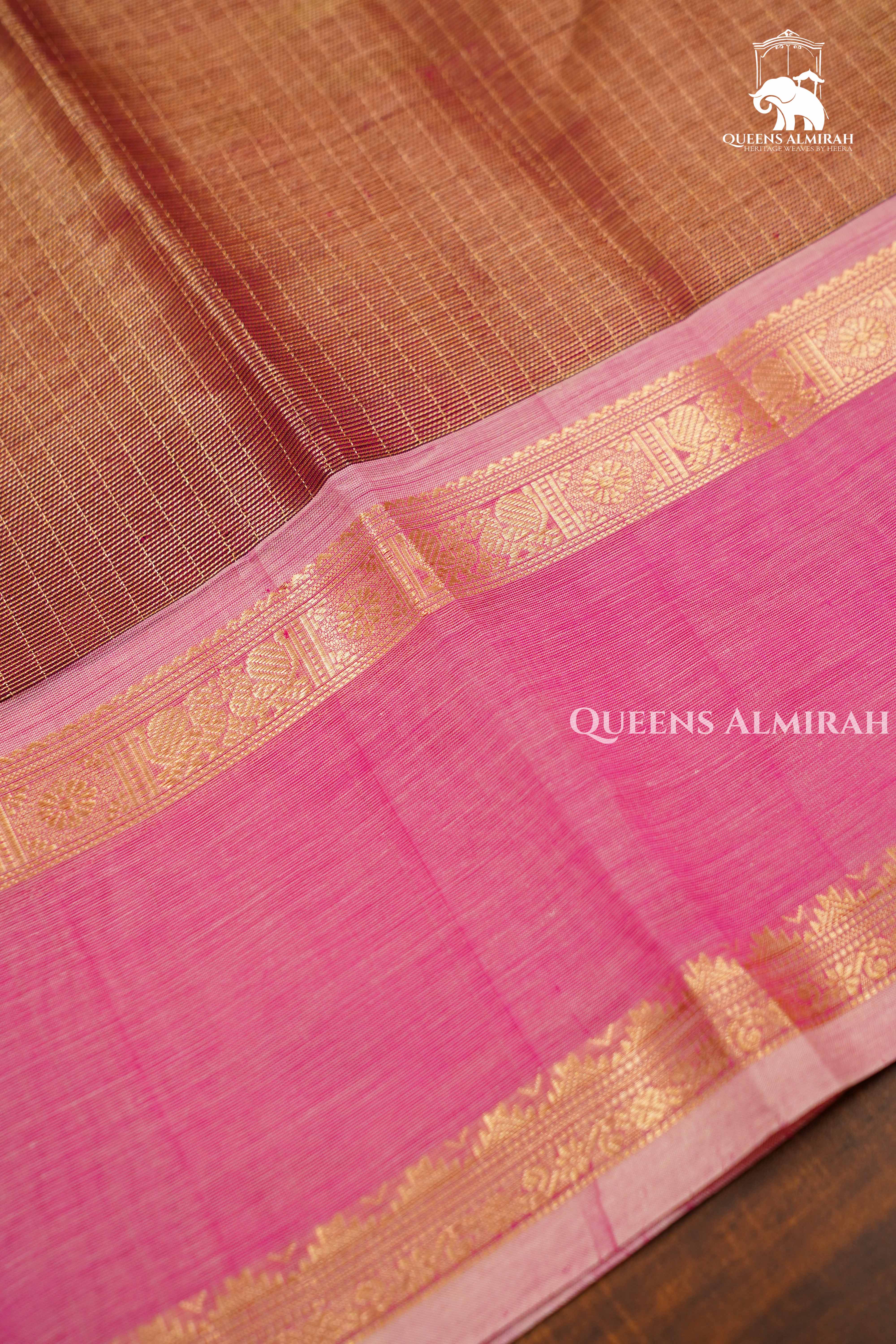 Dual Shade Of Coral Pink-Karaikudi Chettinad Tissue Silk Cotton Saree