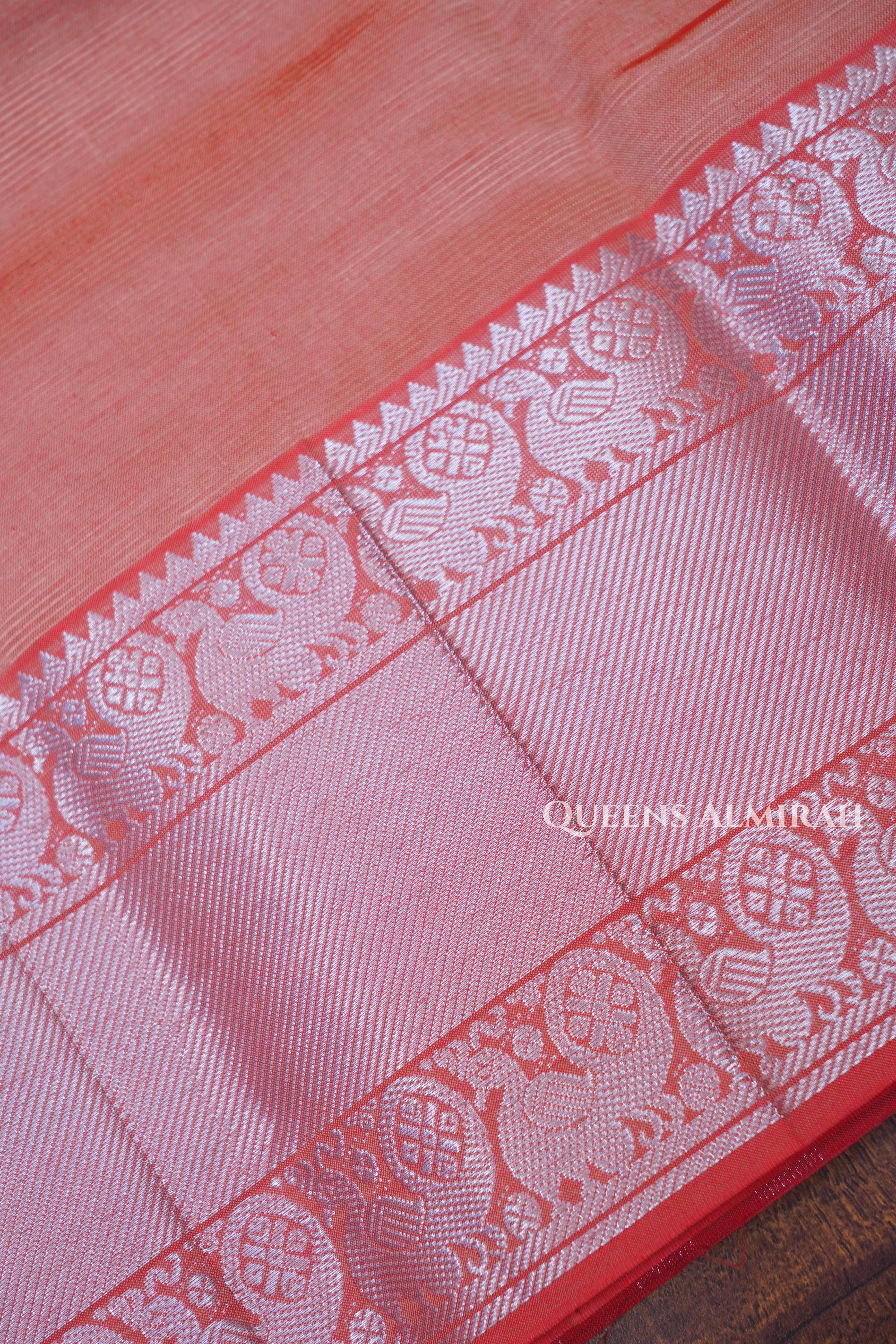 Coral Pink Mangalgiri  Saree