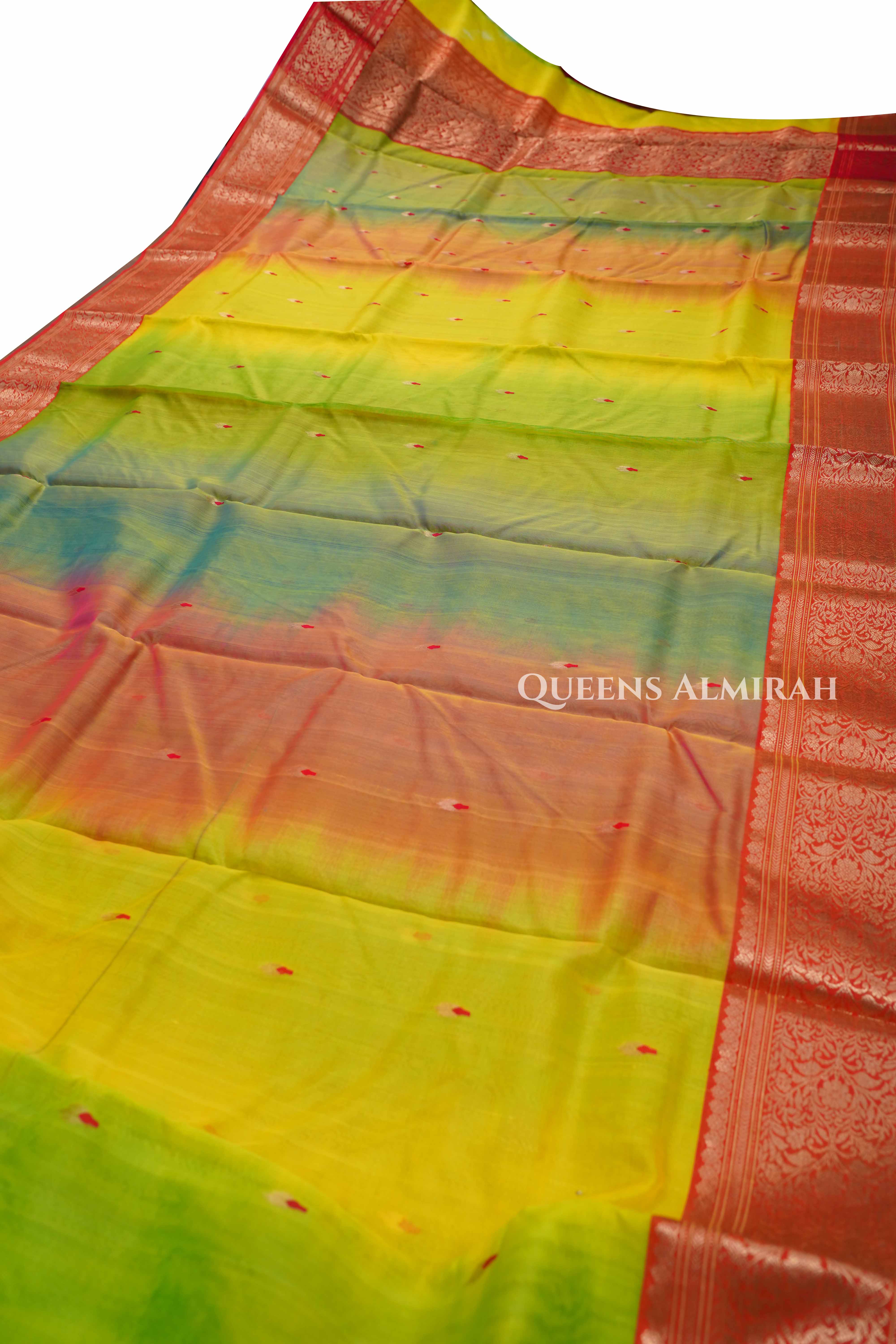 Shade Of Macaw Parrot -Chanderi Katan Silk Handloom Saree 1