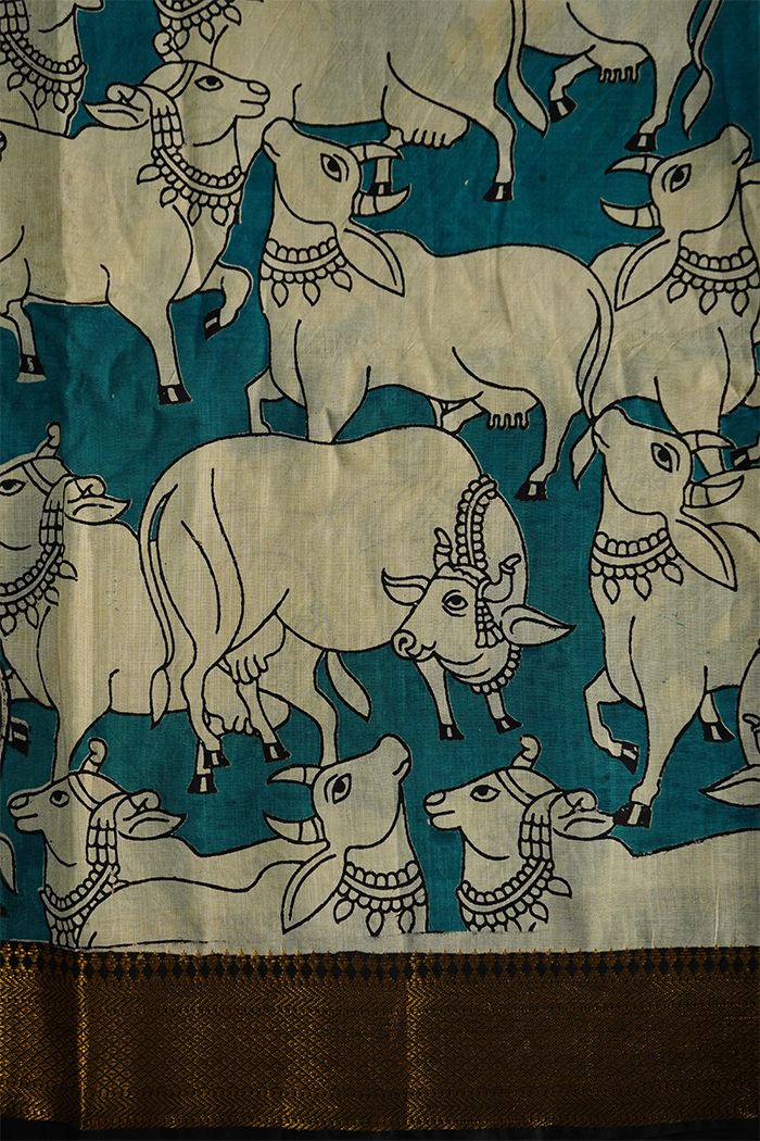 DARK AQUA BLUE MANGALGIRI SAREE - Queens Jewel Emporium