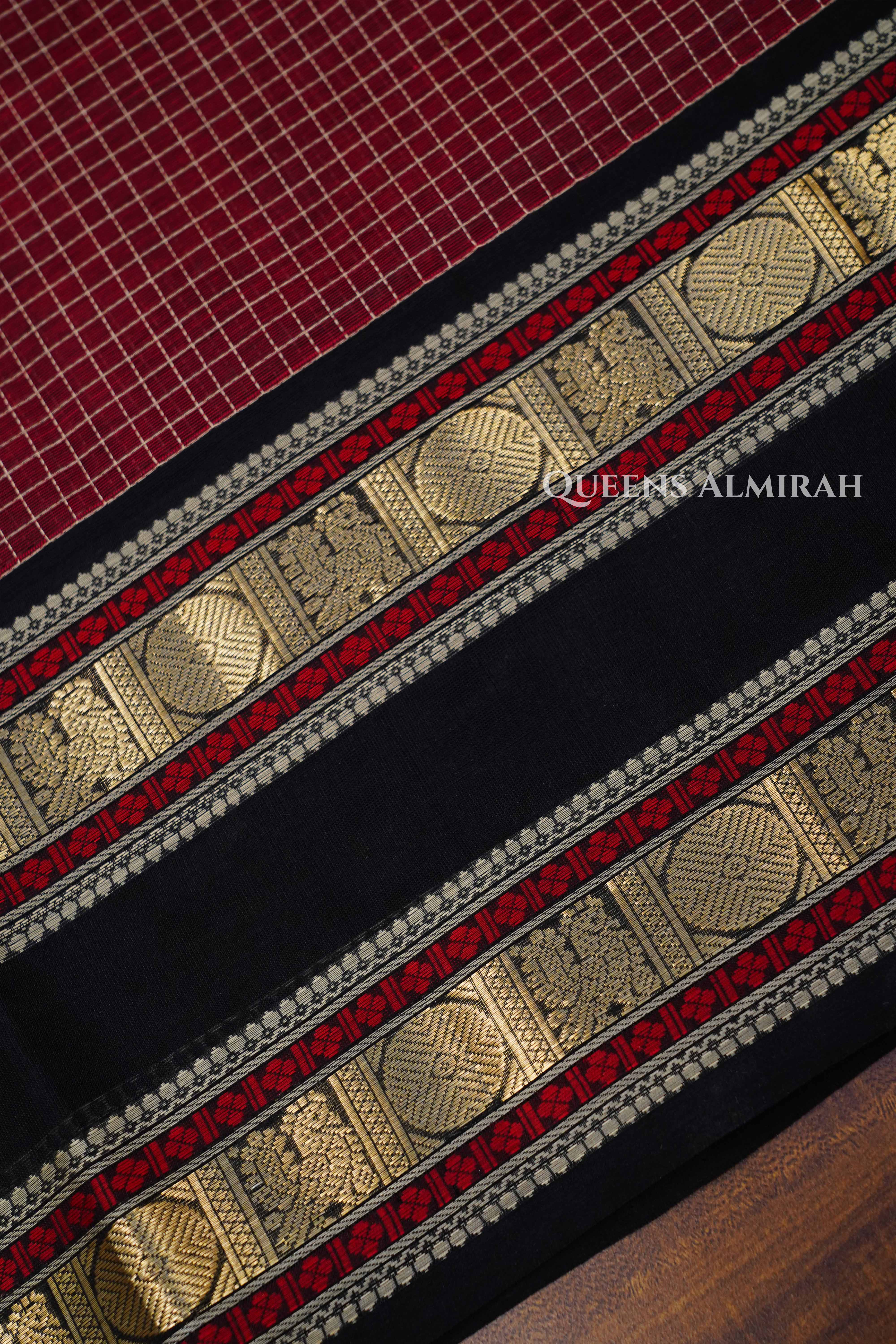 Maroon With Black -Karaikudi Chettinad Silk Cotton Saree