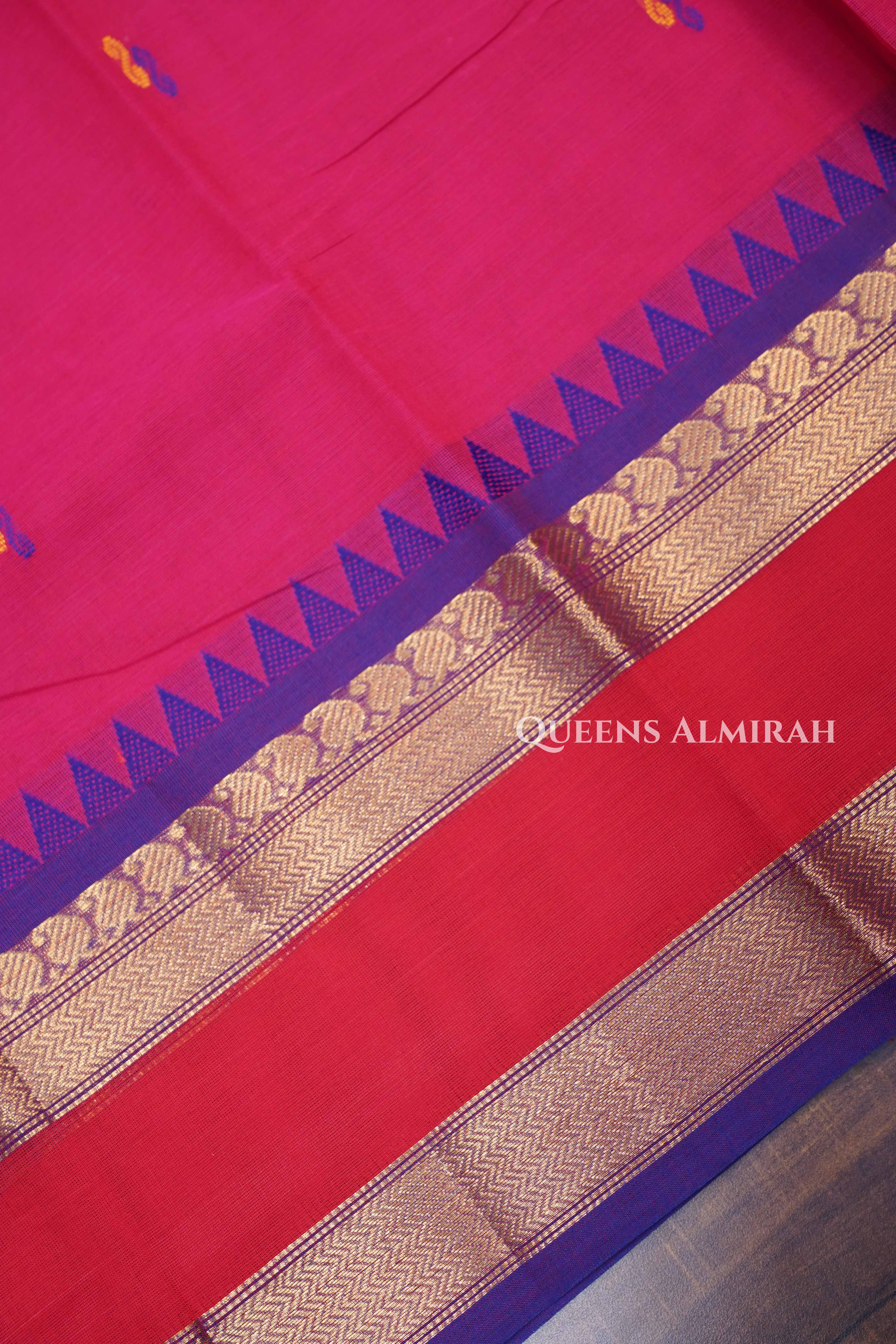 Dark Pink With Purple Kanchi Cotton Saree