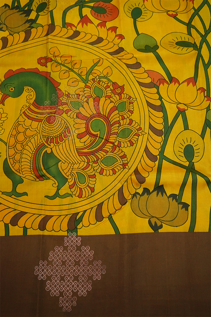 MANGO YELLOW WITH COCOA BROWN KANCHIVARAM SILK SAREE - Queens Jewel Emporium