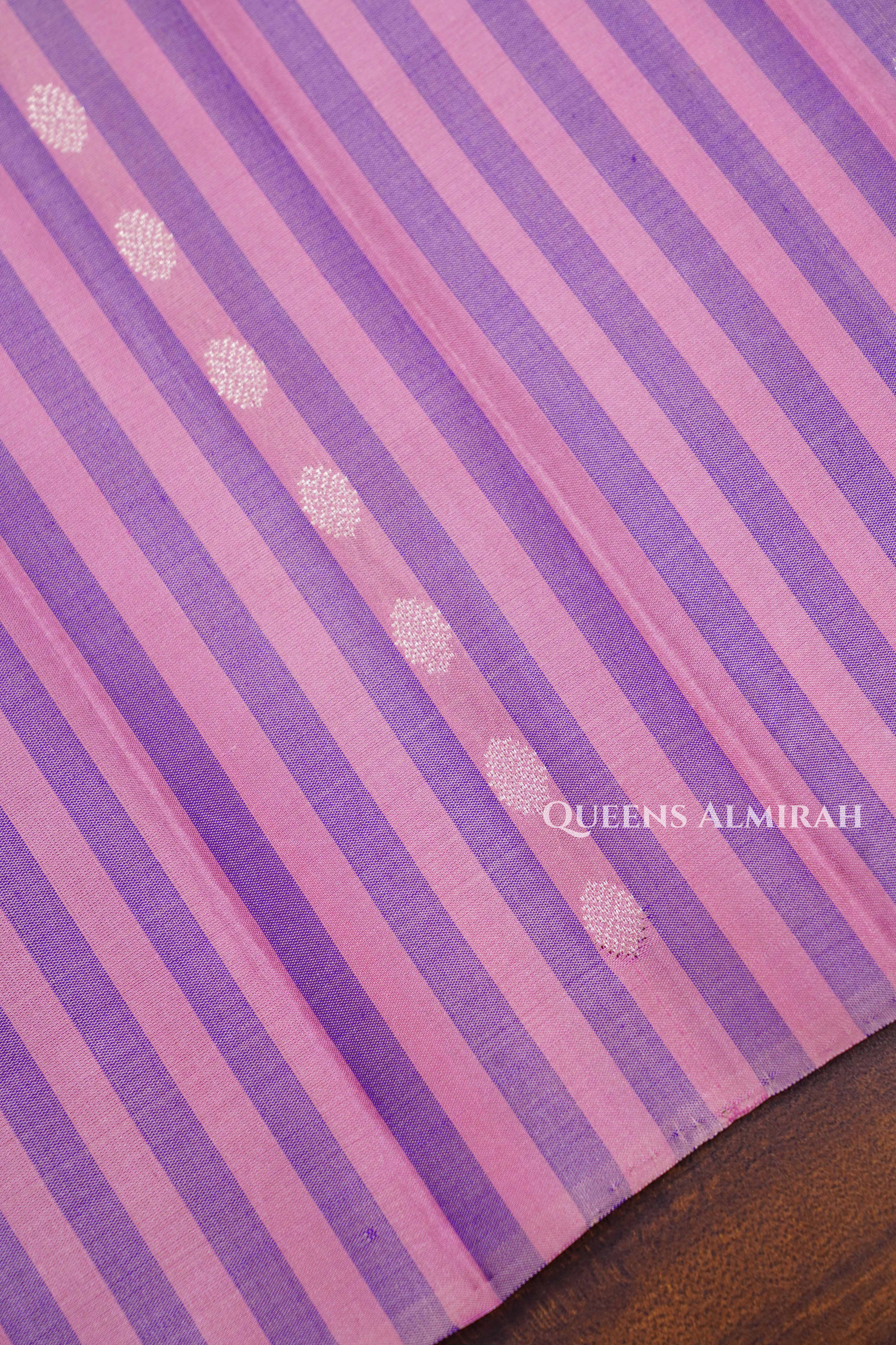 Indigo With Lavender And Pink Stripes Pure Soft Silk Saree