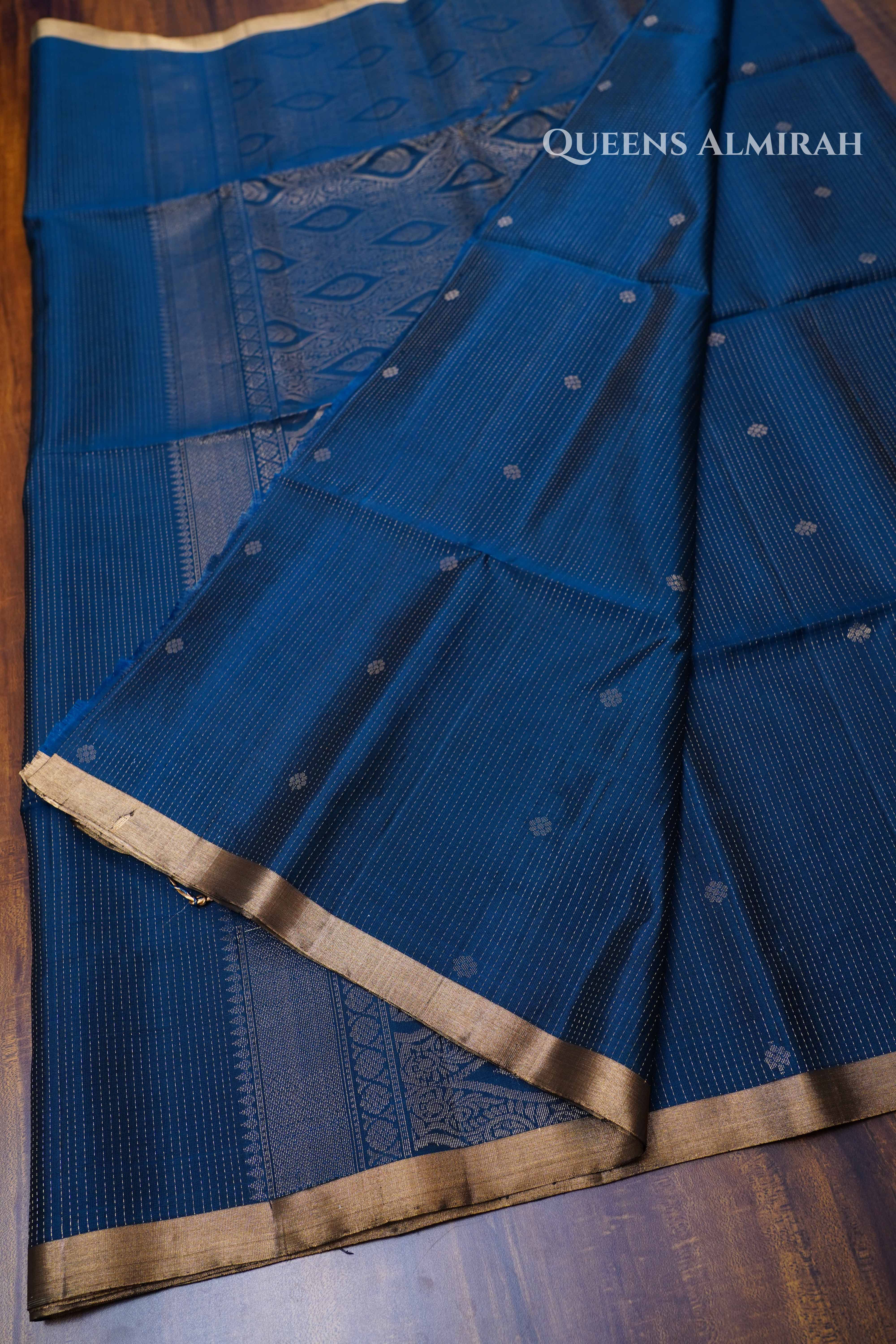 Steel Blue Vairaoosi Pure Soft Silk Saree
