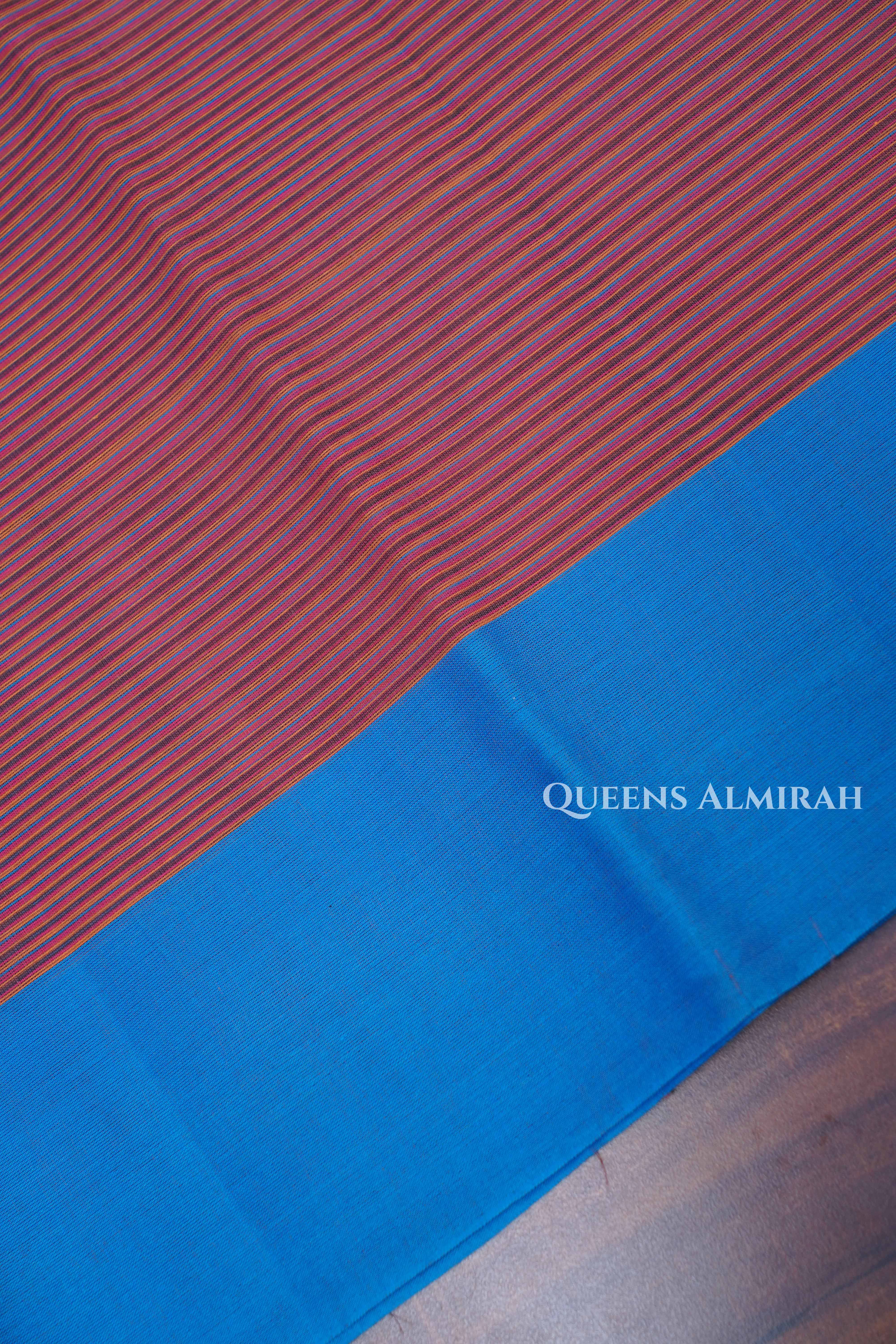 Brown With Blue Chettinad Cotton Saree