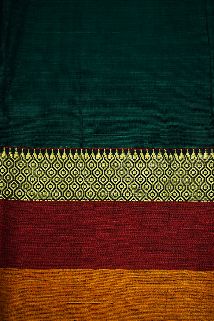 DARK GREEN WITH MULTI COLOR BORDER NARAYANPET COTTON SAREE - Queens Jewel Emporium