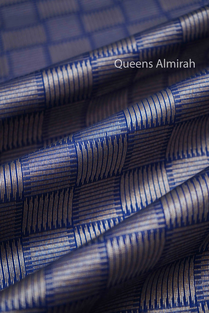 DARK BLUE GREY SILK COTTON SAREE - Queens Jewel Emporium