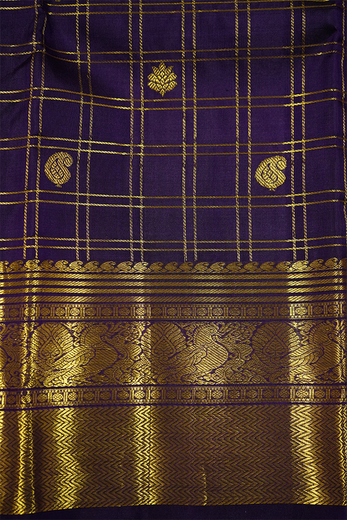 DARK PURPLE WITH GOLDEN BORDER PURE KANCHIVARAM SILK SAREE - Queens Jewel Emporium