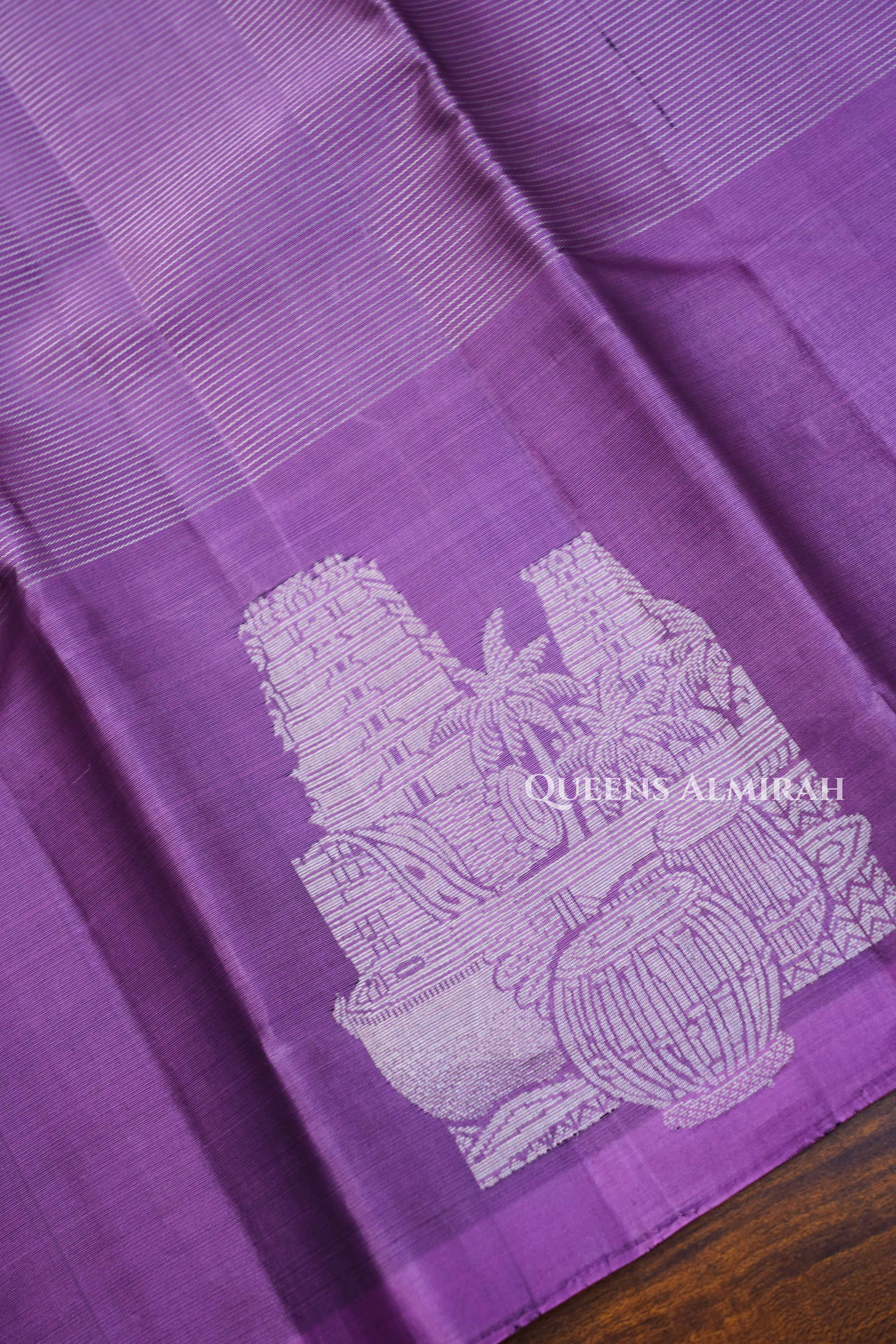 Lilac Pink With Sea Blue  Pure Kanchivaram Silk Saree
