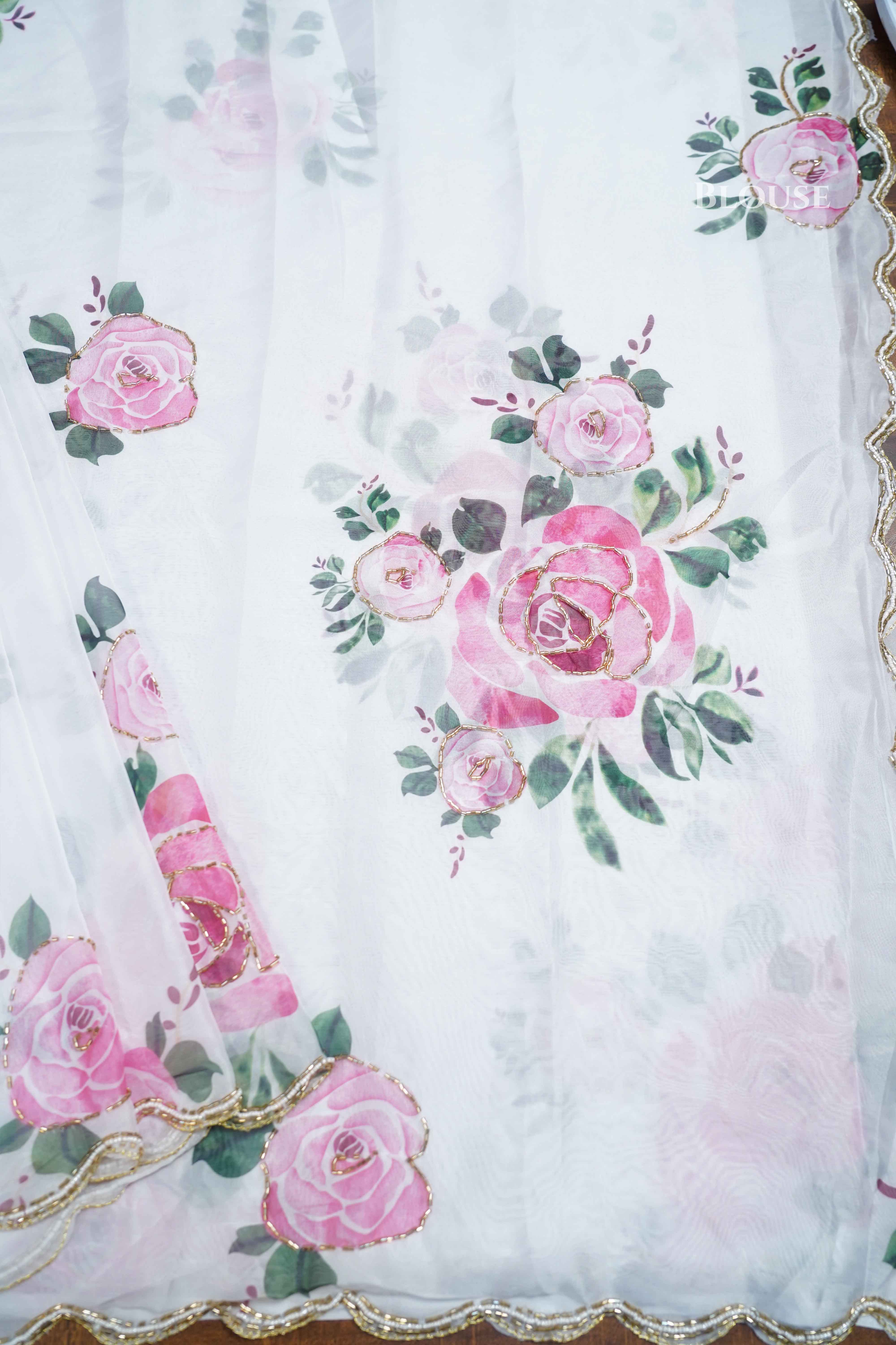WHITE ORGANZA SAREE 2 - Queens Jewel Emporium