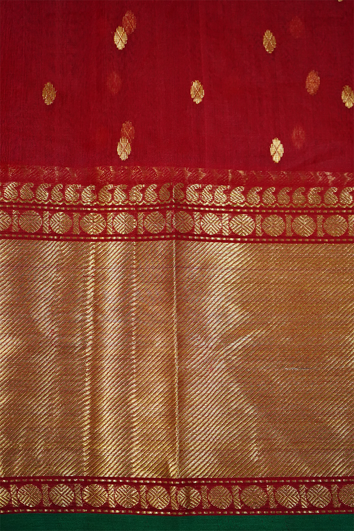 RED - TRADITIONAL CHANDERI KATAN SILK HANDLOOM SAREE - Queens Jewel Emporium