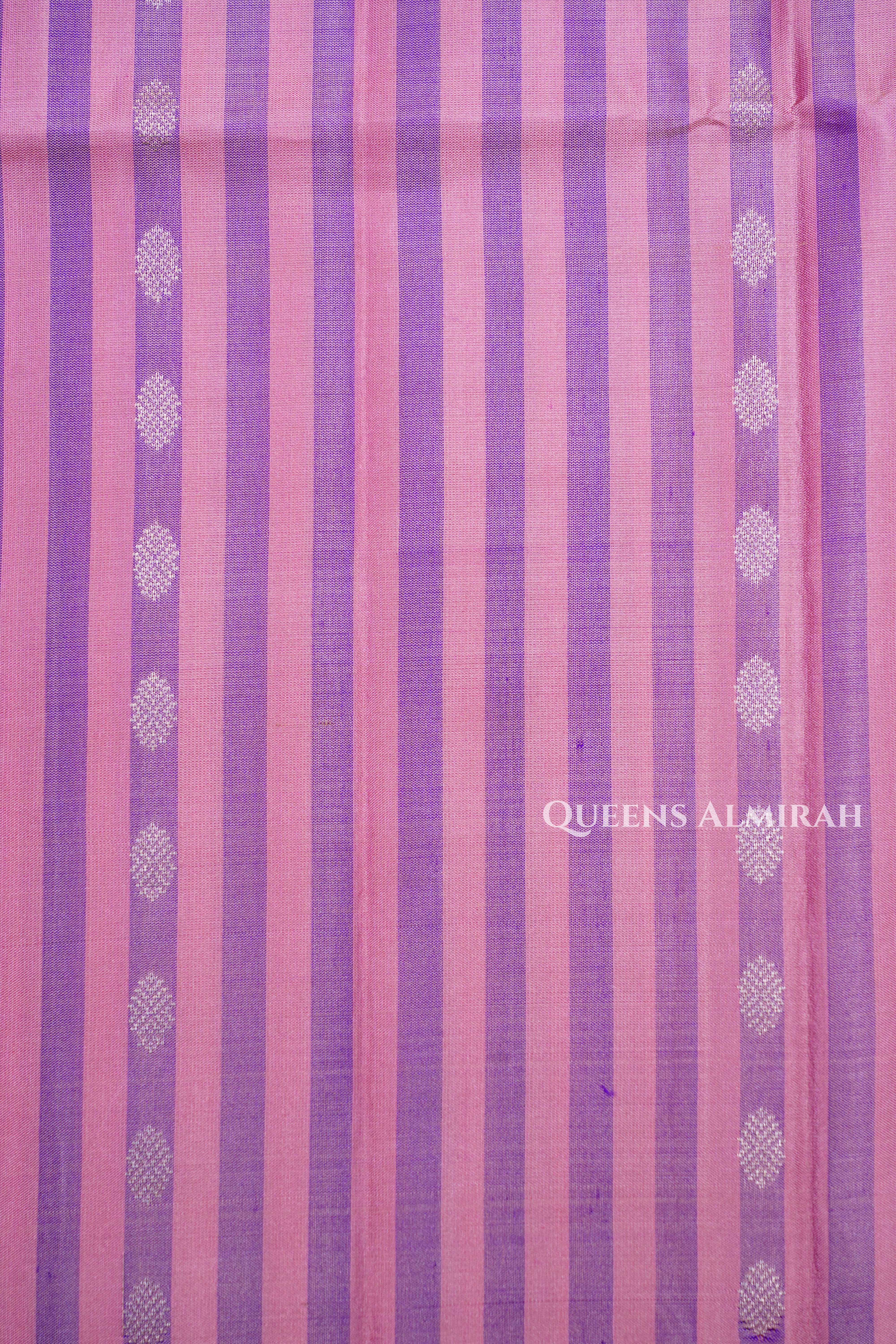 Indigo With Lavender And Pink Stripes Pure Soft Silk Saree
