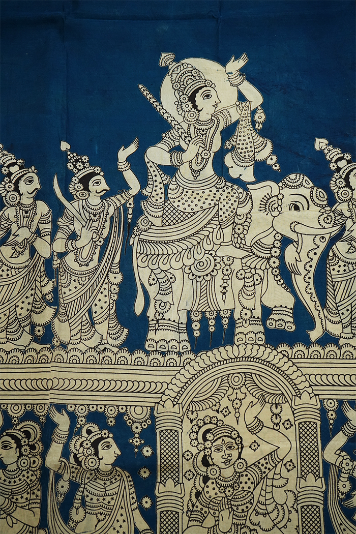BLUE  WITH BLACK AND GOLDEN BORDER MANGALGIRI SAREE - Queens Jewel Emporium