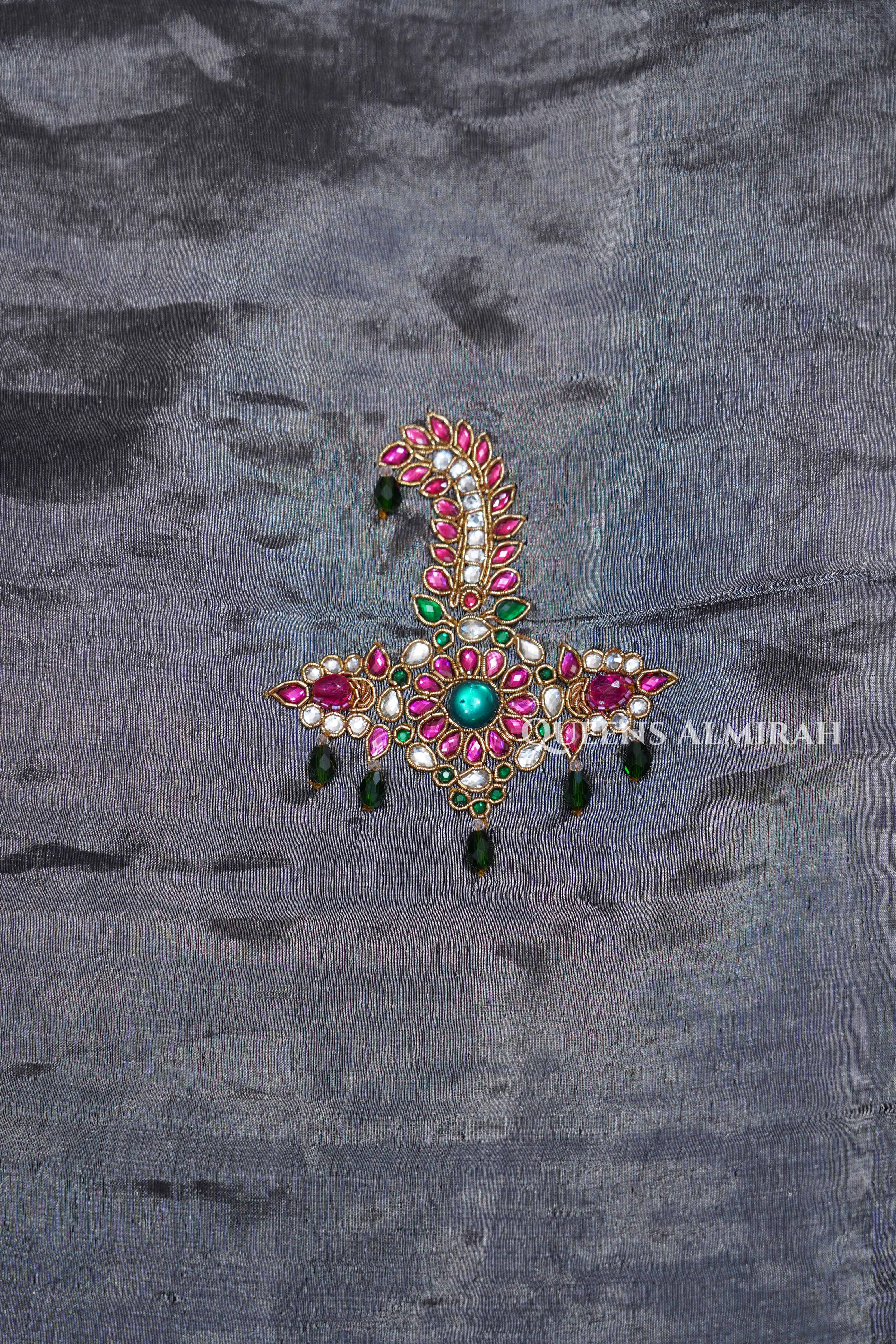 Sarpech Embroidery Banarasi Tissue Saree