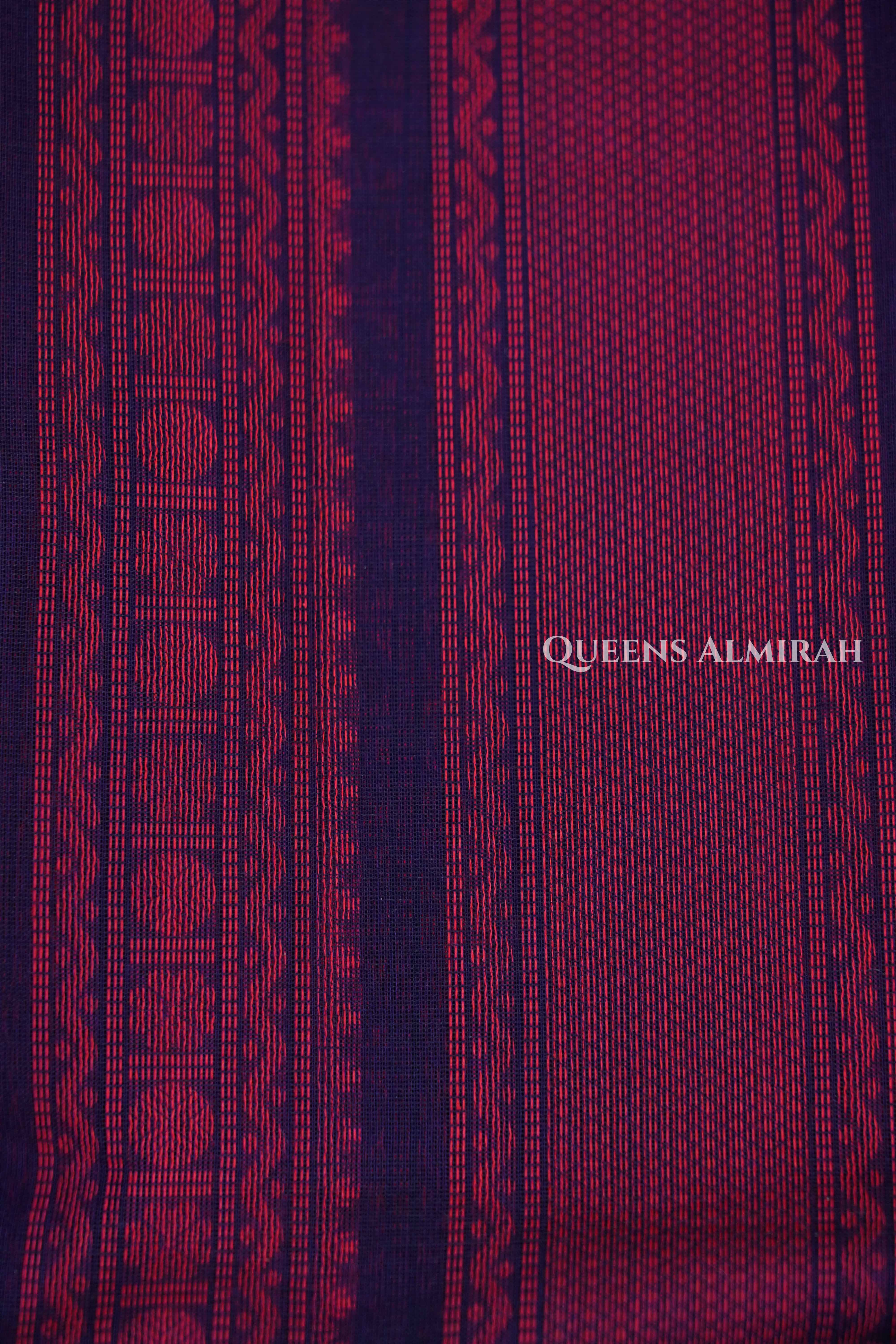 Wine With Ink Blue Chettinad Cotton Saree