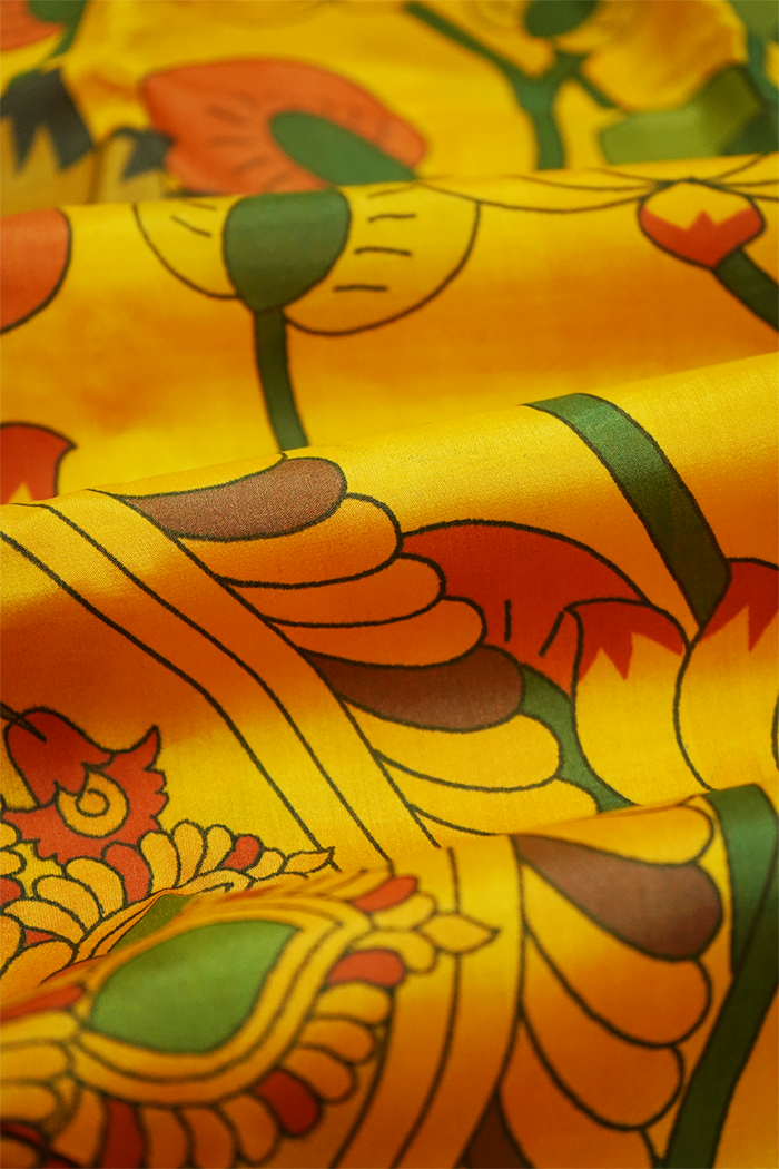 MANGO YELLOW WITH COCOA BROWN KANCHIVARAM SILK SAREE - Queens Jewel Emporium