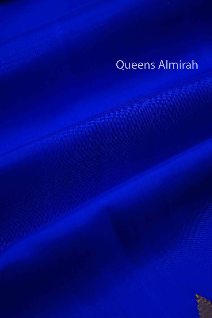 MS BLUE WITH MUSTARD YELLOW AND PINK PURE KANCHIVARAM SILK SAREE - Queens Jewel Emporium