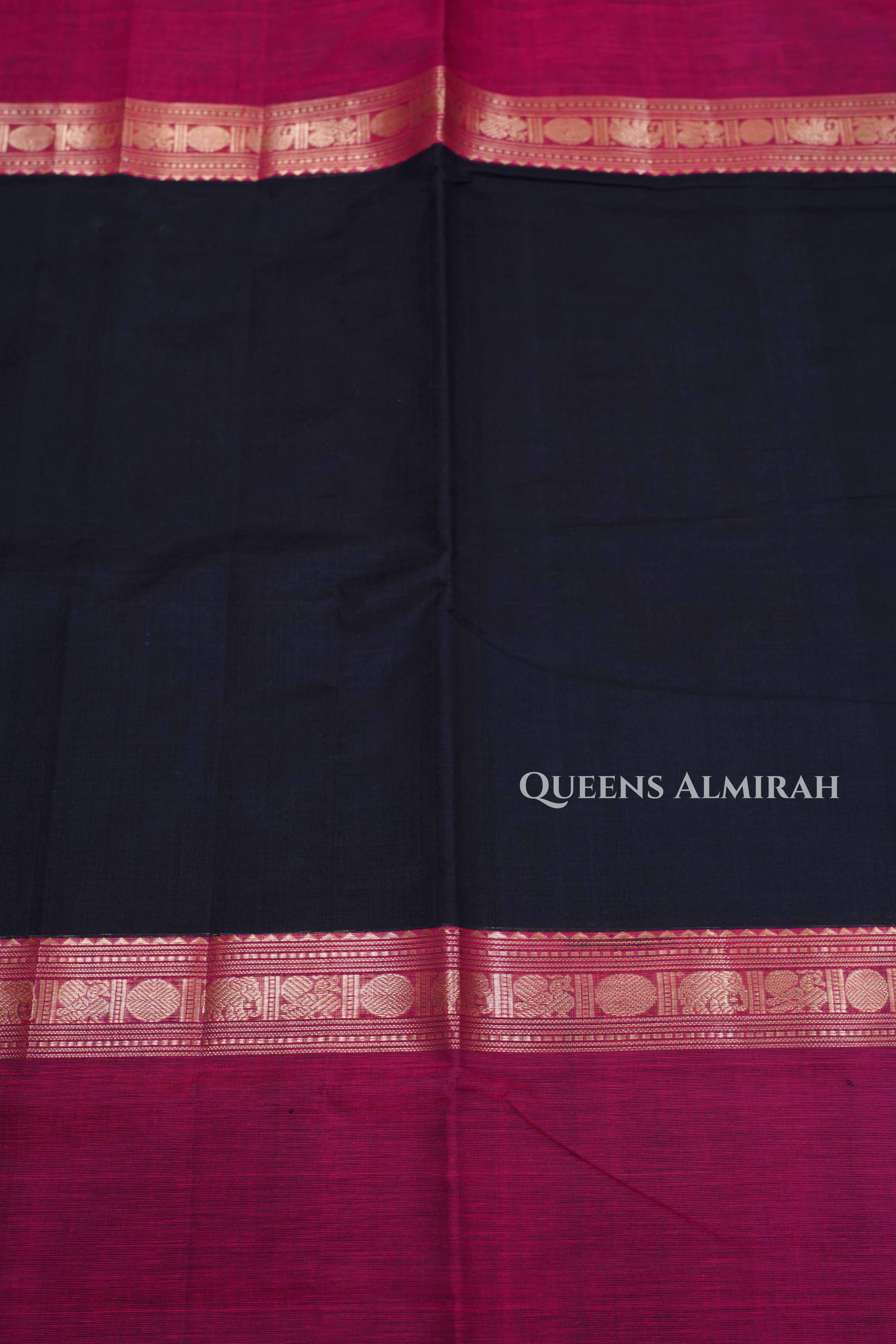 Burgundy With Black Karaikudi Chettinad Silk Cotton Saree