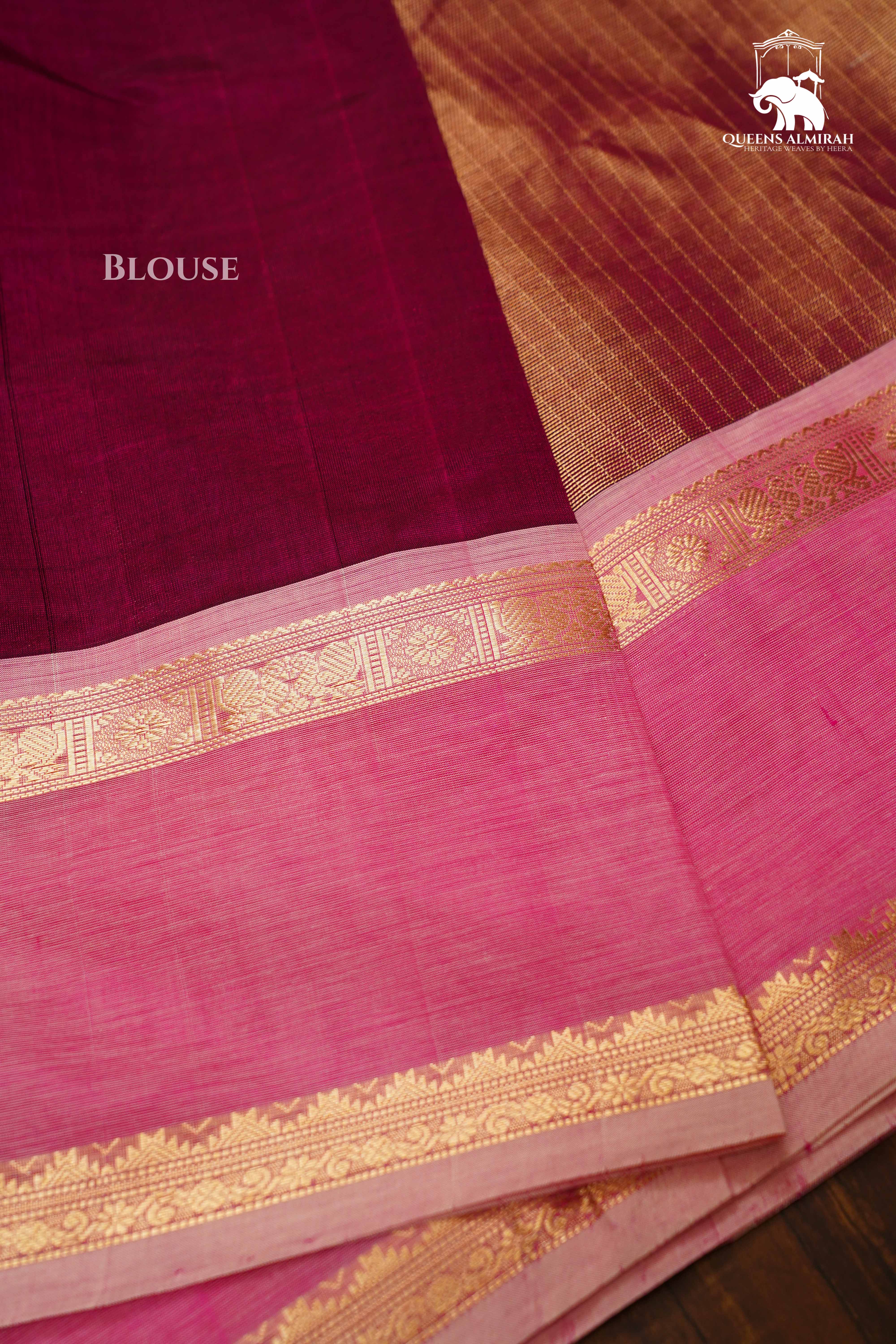 Dual Shade Of Coral Pink-Karaikudi Chettinad Tissue Silk Cotton Saree
