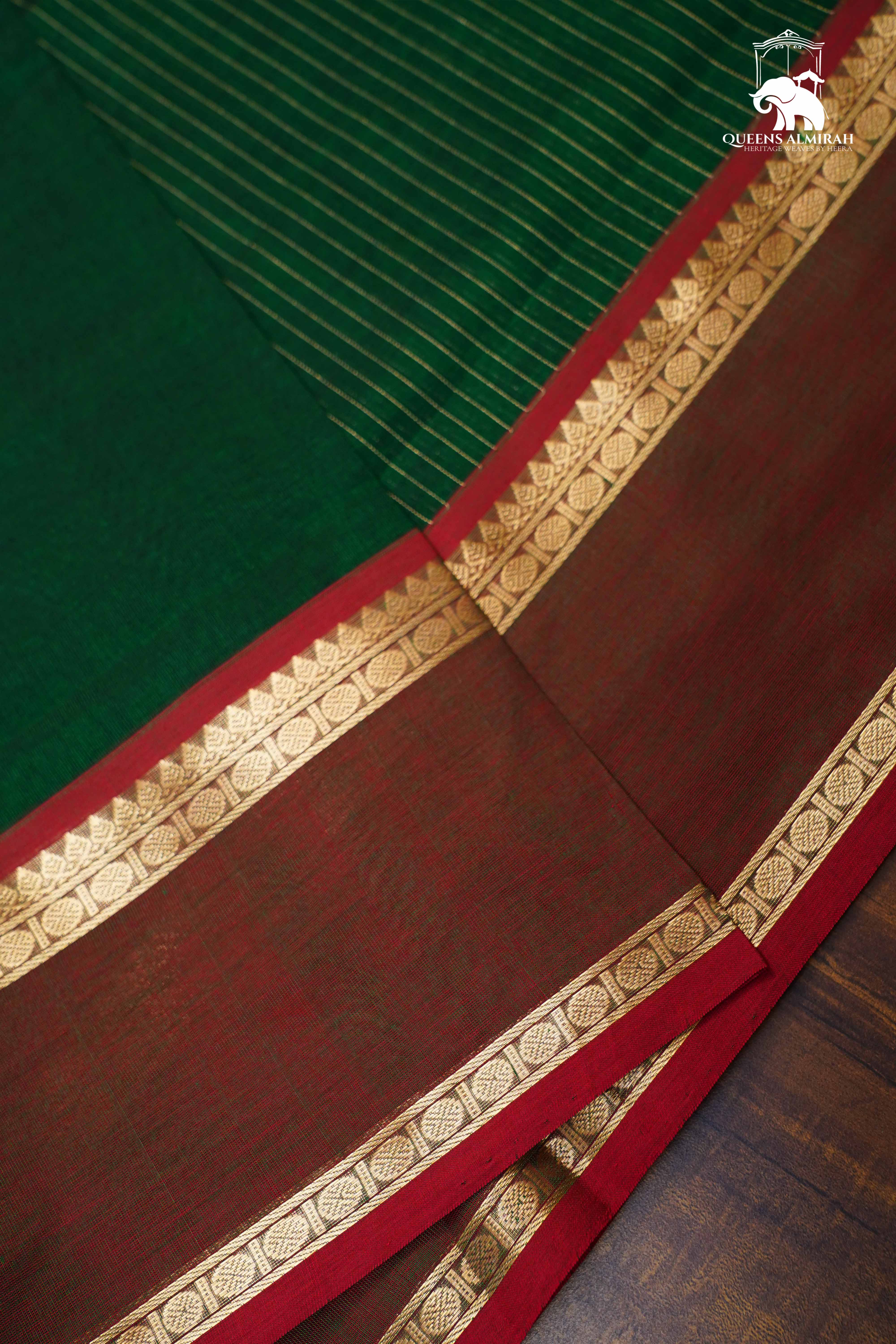 Dark Green With Brown-  Karaikudi Chettinad Silk Cotton Saree