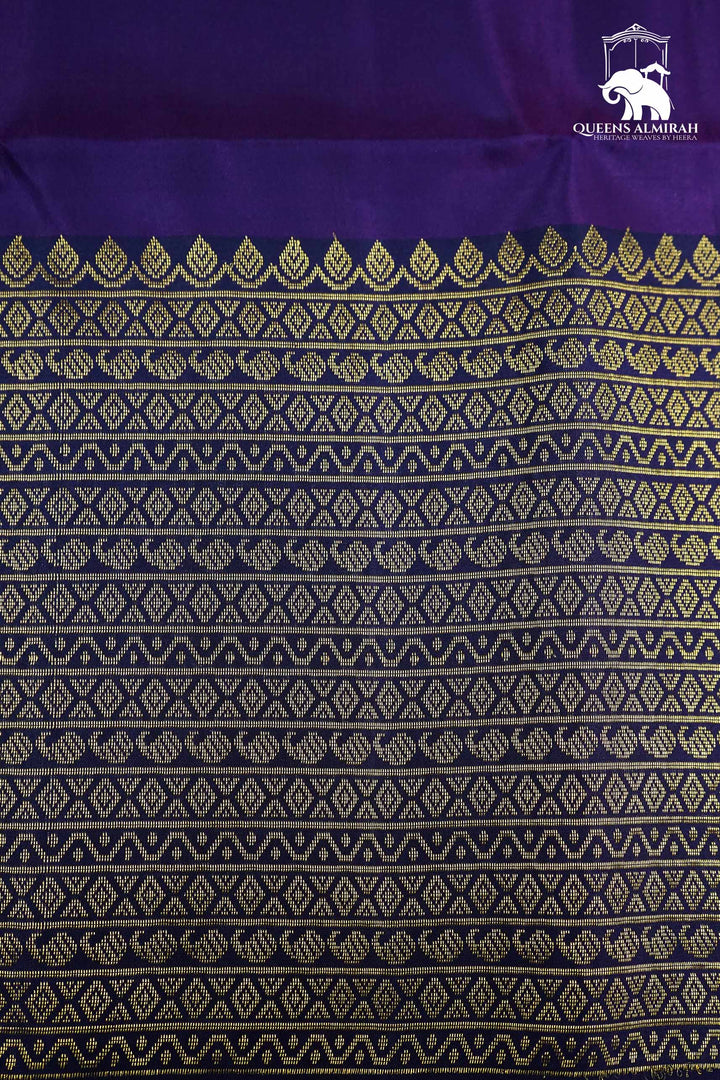 DARK PURPLE WITH WOVEN BORDER SOFT SILK SAREE - Queens Jewel Emporium