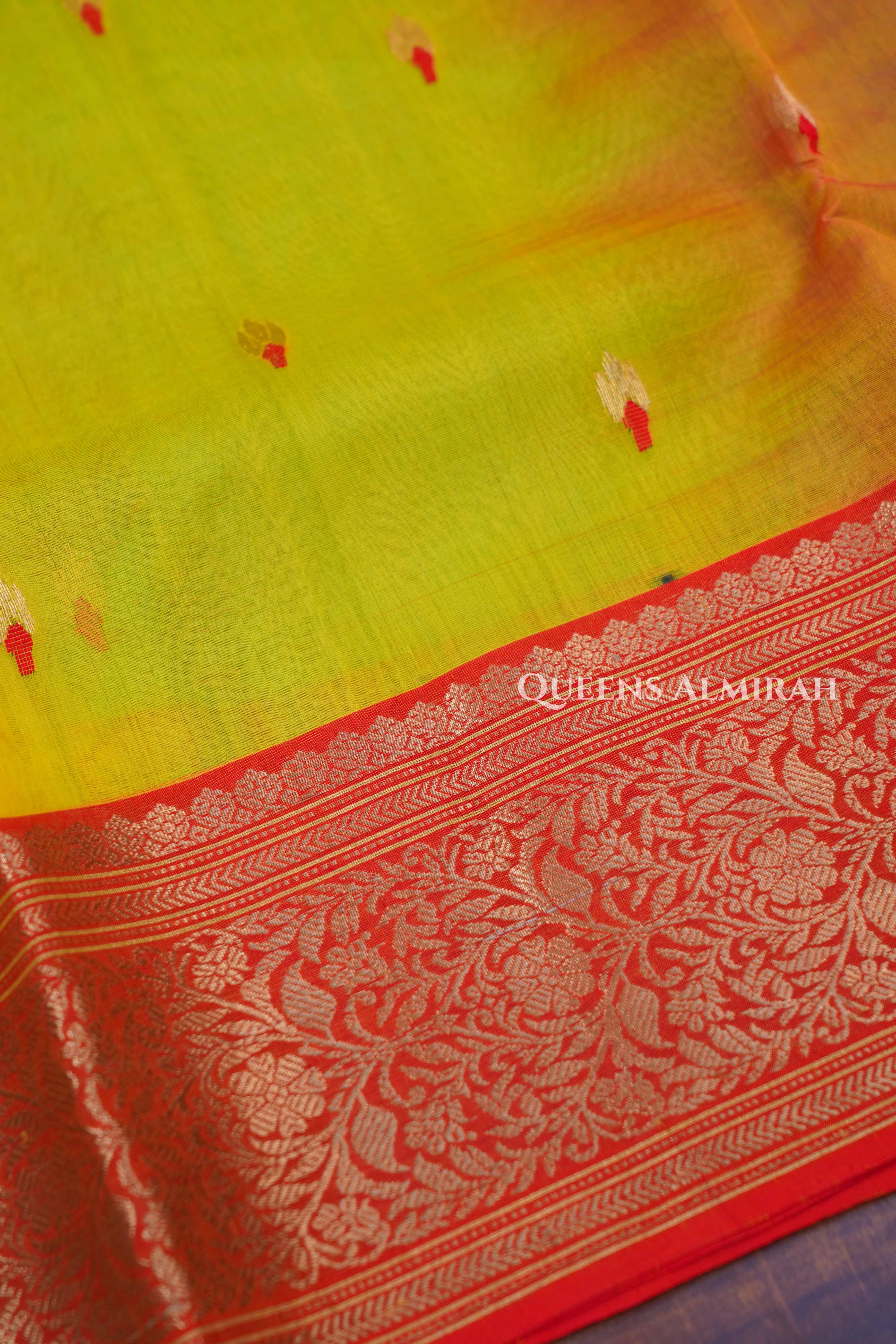 Shade Of Macaw Parrot -Chanderi Katan Silk Handloom Saree 1