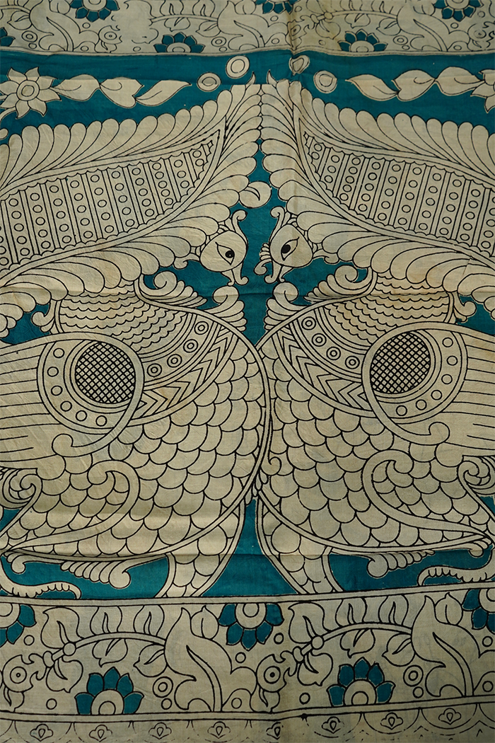 DARK AQUA BLUE MANGALGIRI SAREE - Queens Jewel Emporium