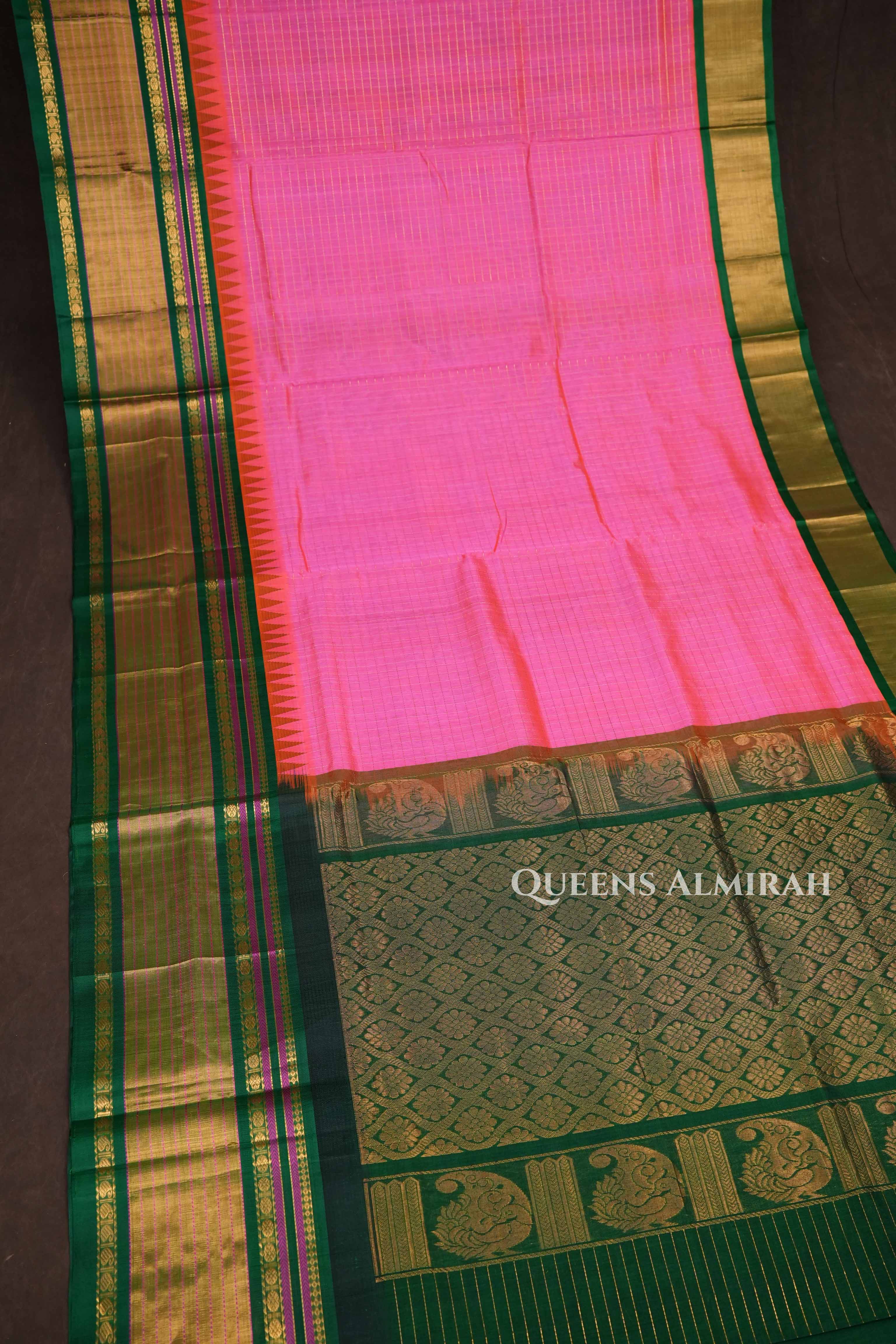 Pink With Green Pure Silk Cotton Saree