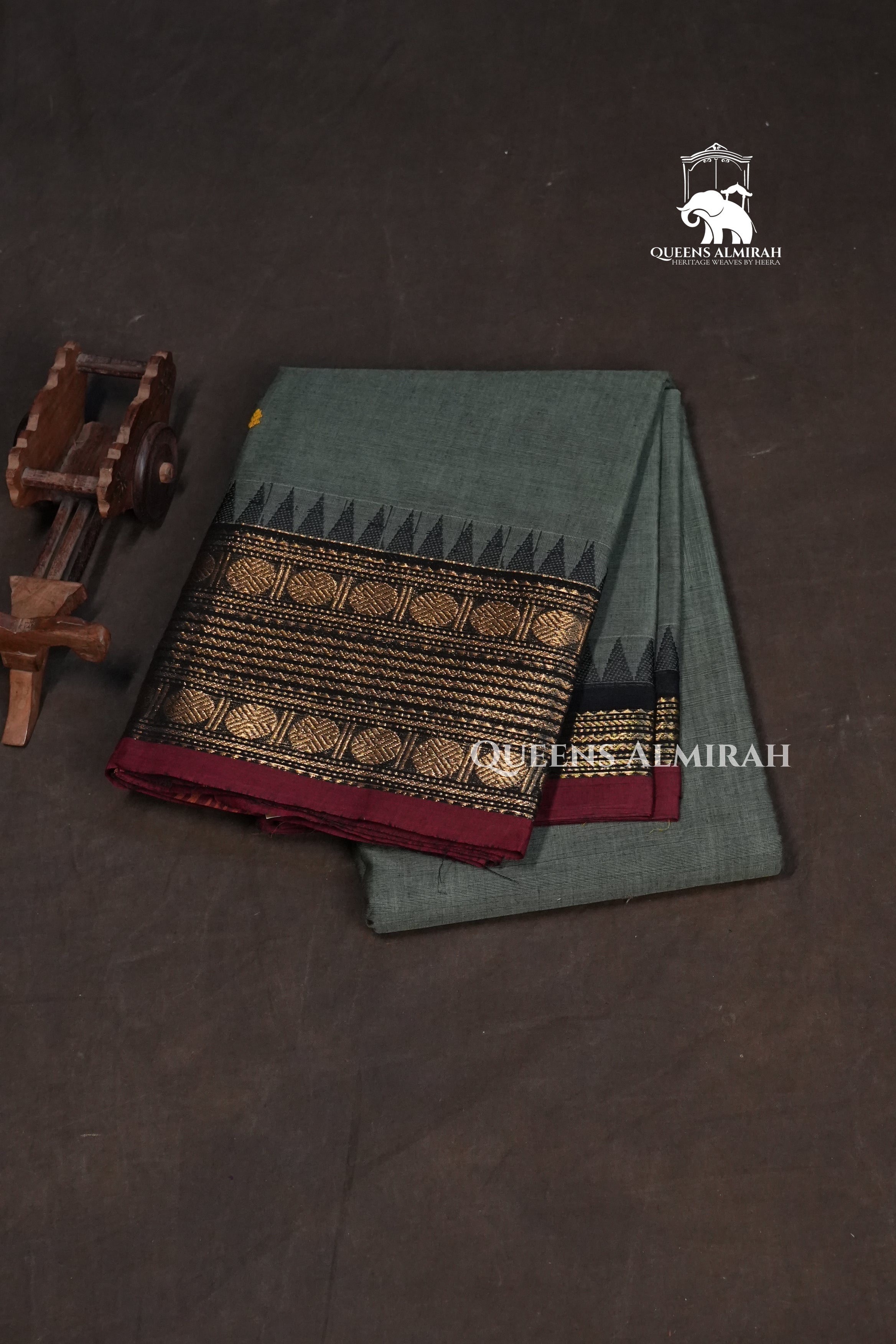 Grey With Maroon Kanchi Cotton Saree