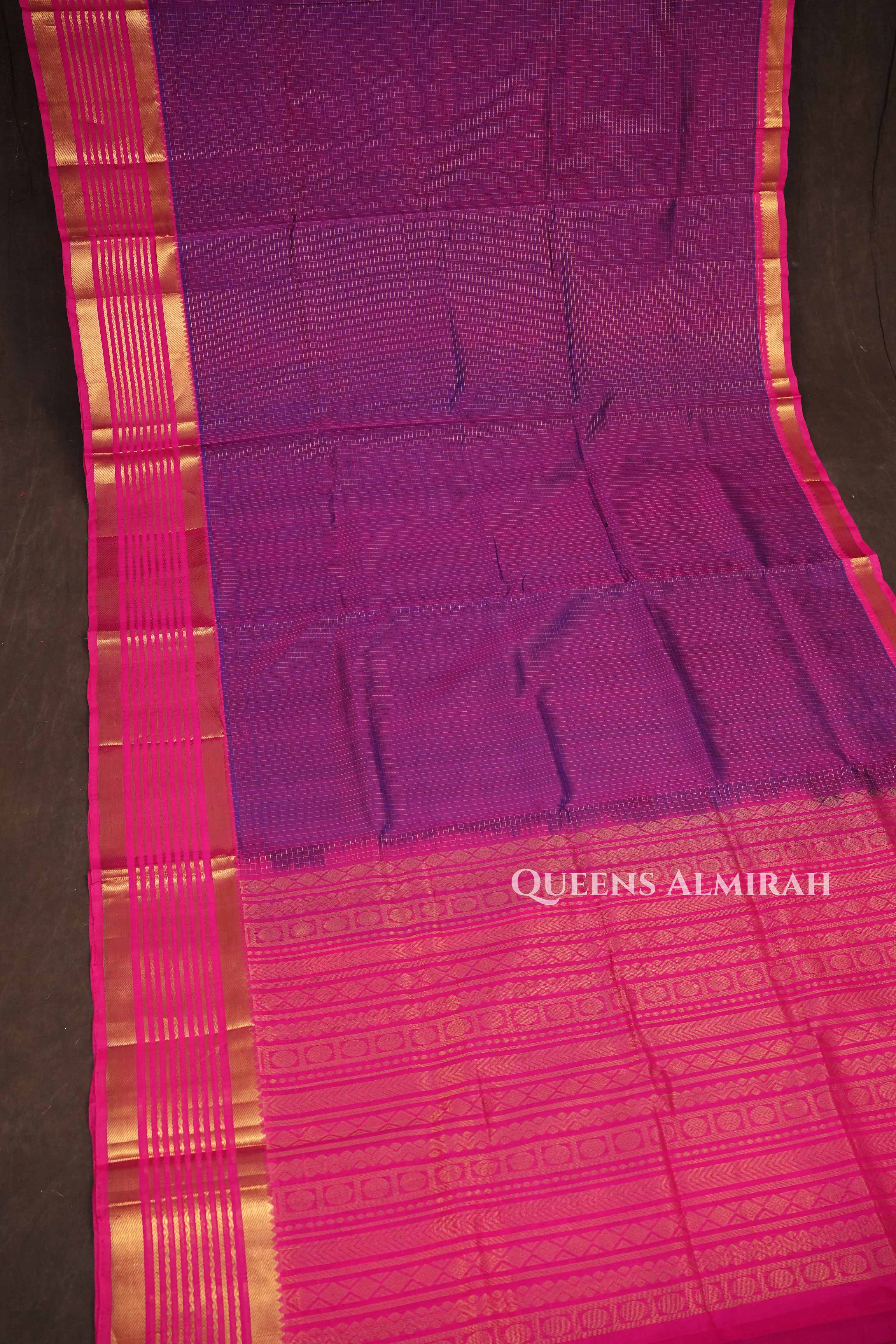 Purple Kattam With Rani Pink Varisapet Border Pure Silk Cotton Saree