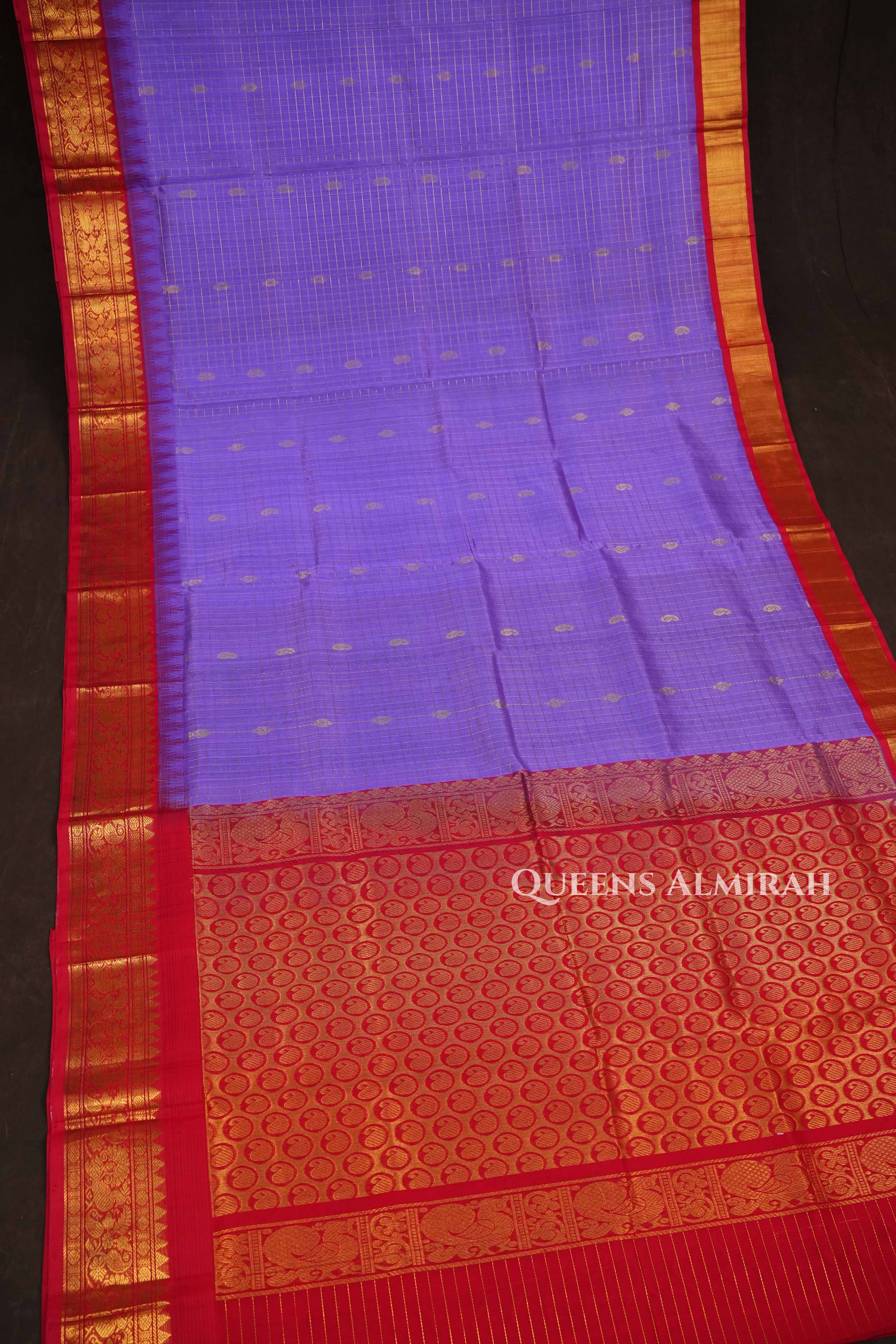 Lavender With Red Pure Kanchi Silk Cotton Saree