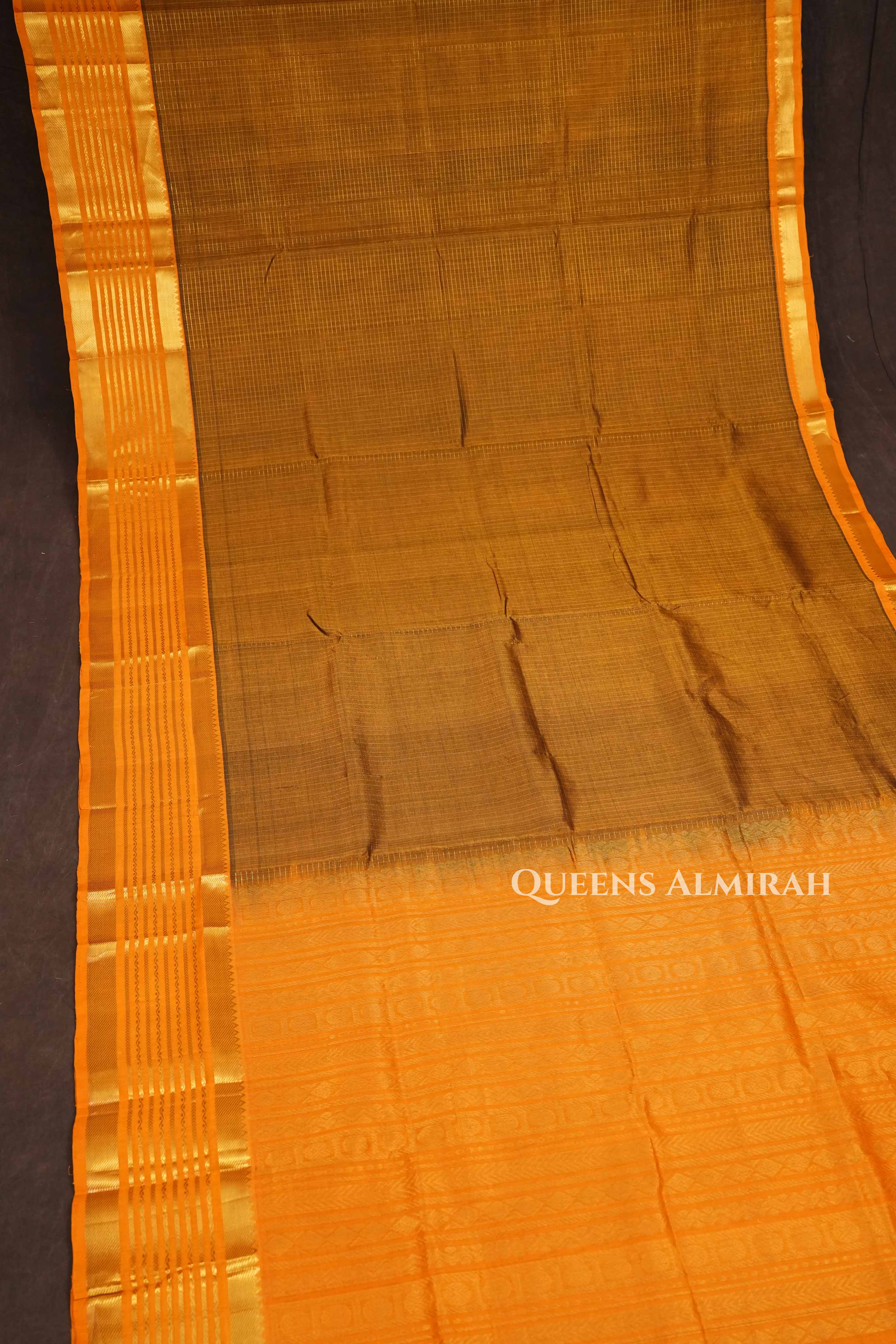Brown With Yellow Varisapet Border Pure Silk Cotton Saree