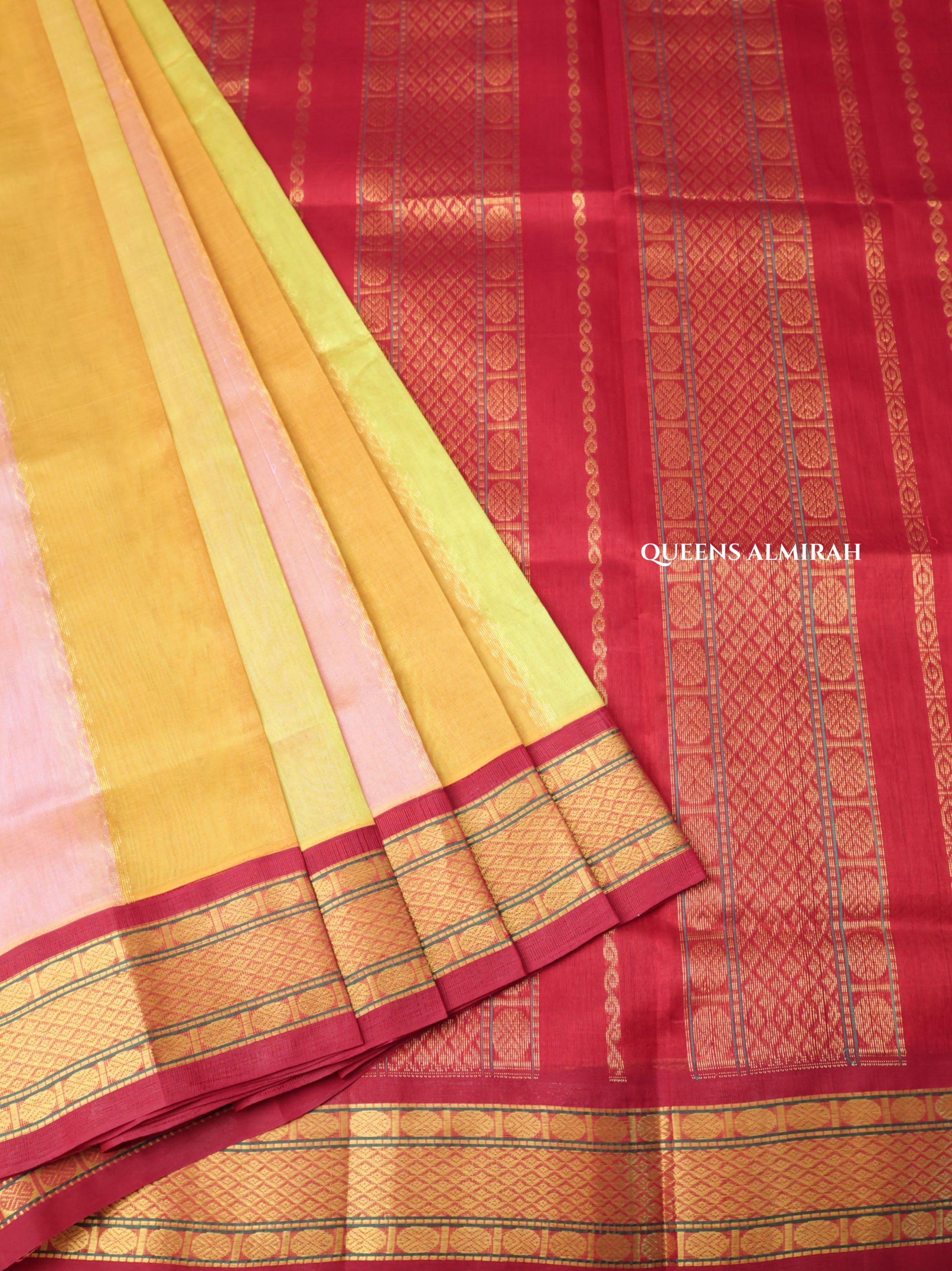Multicolor With Red Border Pure Silk Cotton Saree
