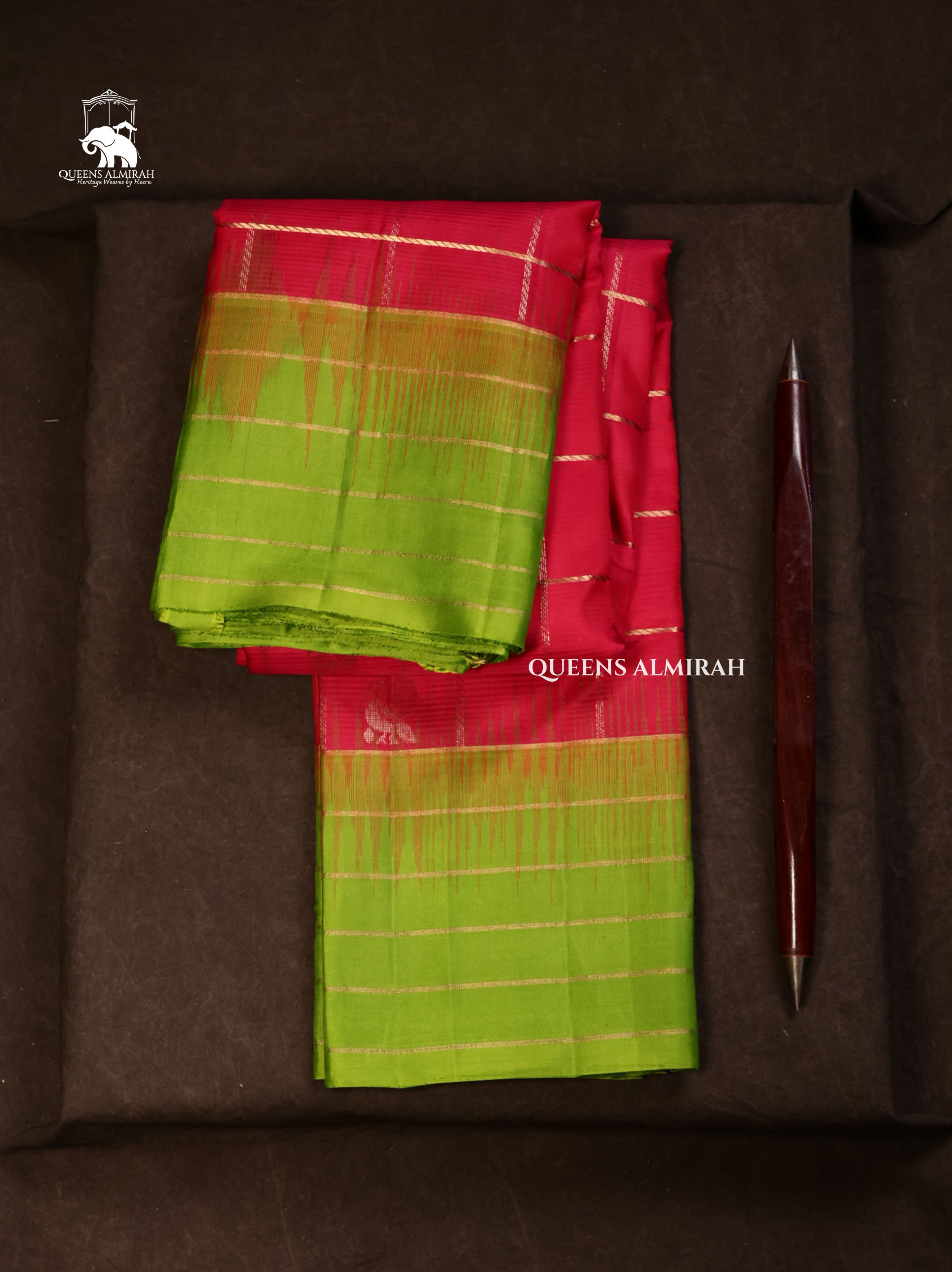 Pink With Parrot Green Pure Kanchivaram Silk Saree