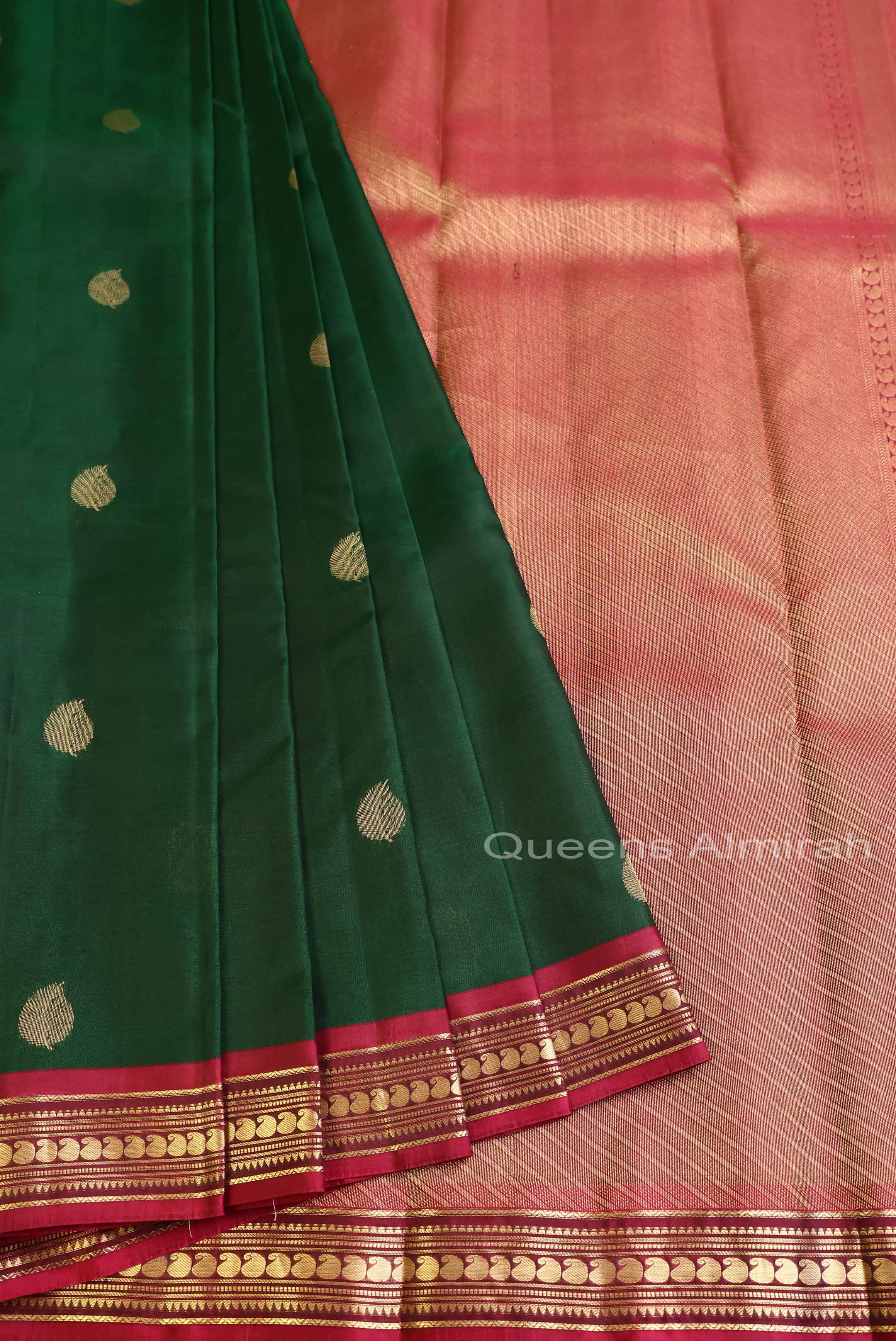 Bottle Green With Red Pure kanchivaram Silk Saree