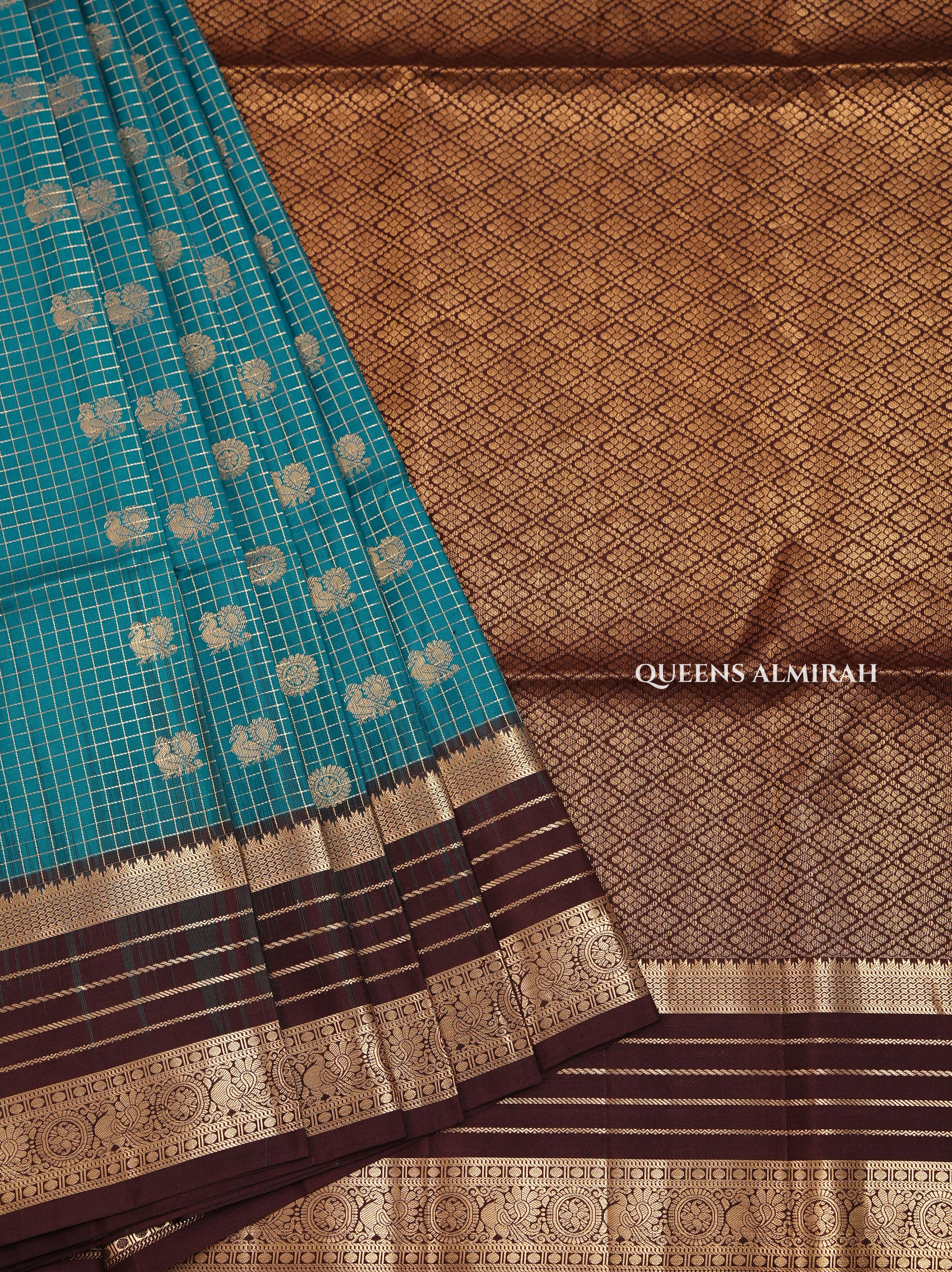 Ramar Blue With Cocoa Bean Brown Pure Soft Silk Saree