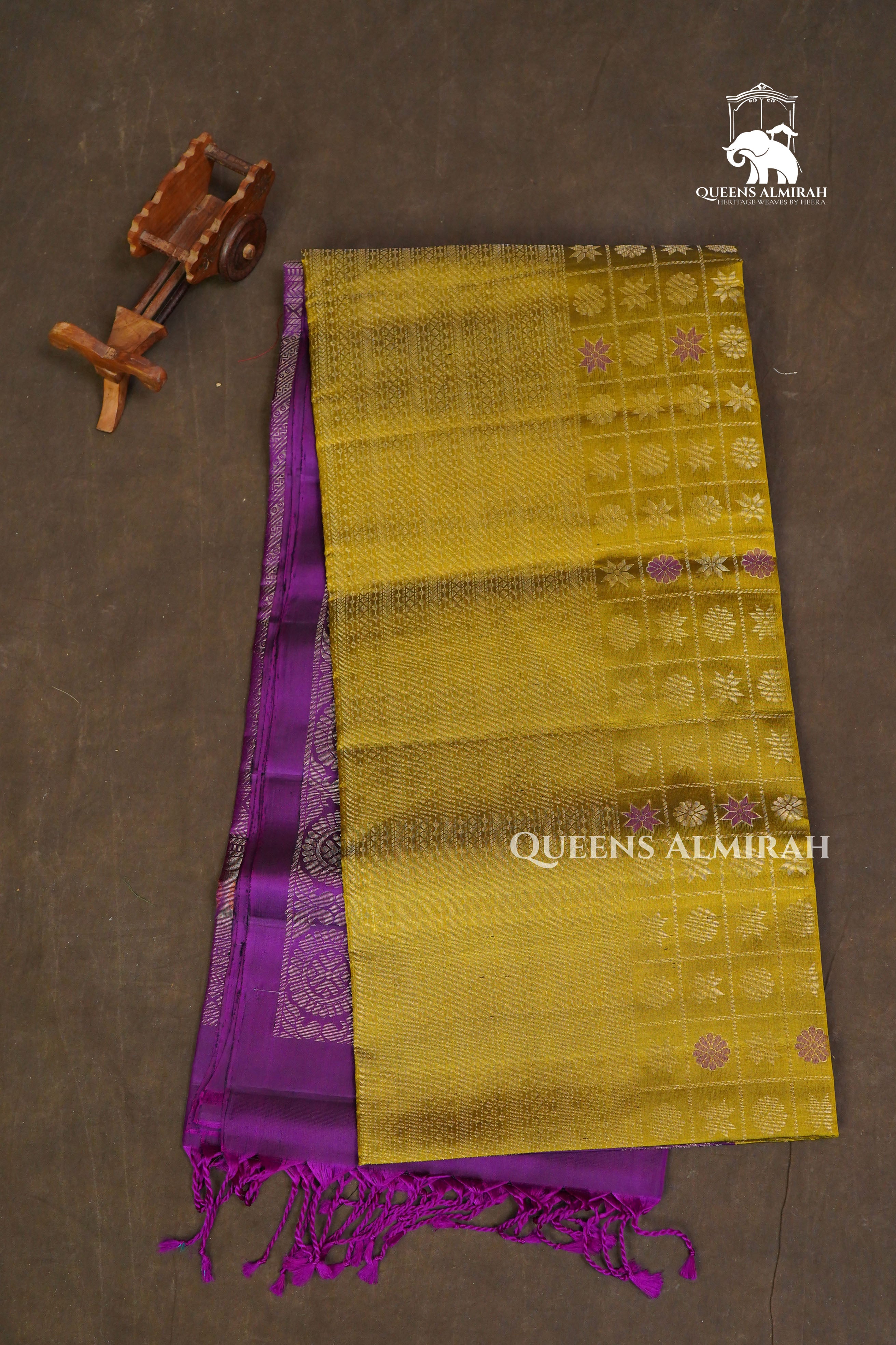 Mustard Yellow With Purple Pure Soft Silk Saree